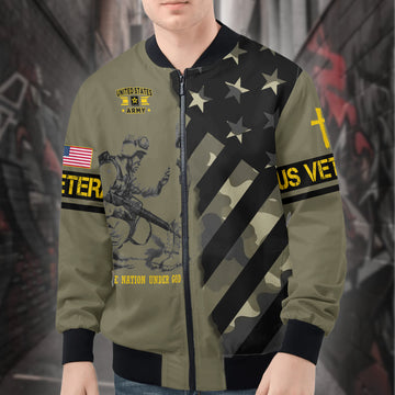 One Nation Under God United in Faith Freedom and Strength Honoring Veterans and Country All-over Print Bomber Jacket