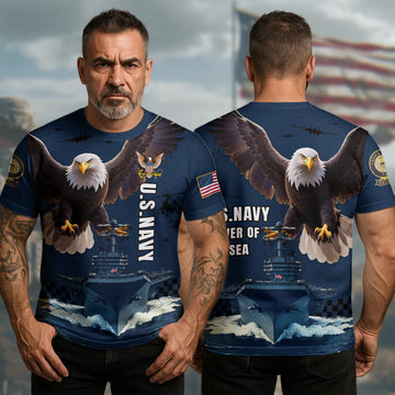 US Navy Power of the Sea Honor Courage Commitment Military Patriotic Veteran All-over Print T-Shirt