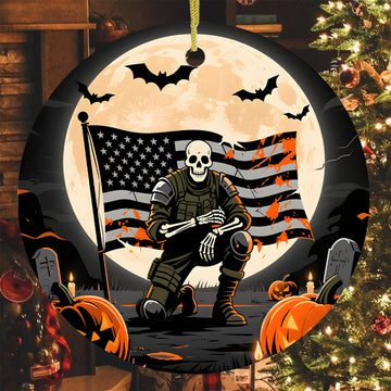 Halloween Warrior American Veteran Spirit Military Patriotic Spooky Season Ornament