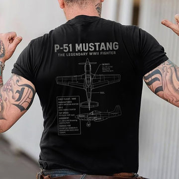 P-51 Mustang Legendary WWII Fighter Aircraft US Military Aviation Veteran Patriotic Tribute T-Shirt