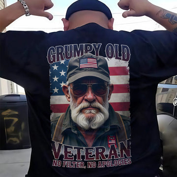 Grumpy Old Veteran No Filter No Apologies Proud US Military Patriotic Pride T-Shirt