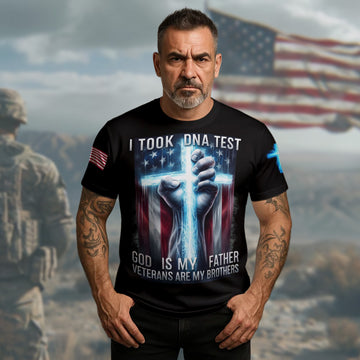 I Took a DNA Test God Is My Father Veterans Are My Brothers Bound by Faith and Service All-over Print T-Shirt