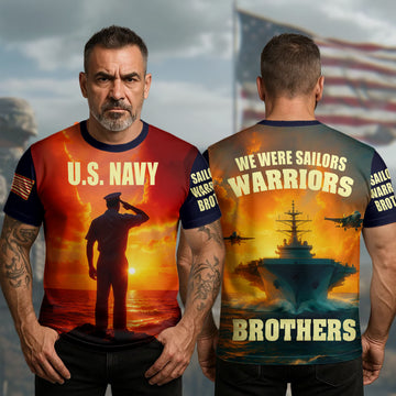 U.S. Navy We Were Sailors Warriors Brothers Bound by Honor Courage and Brotherhood Forever All-over Print T-Shirt