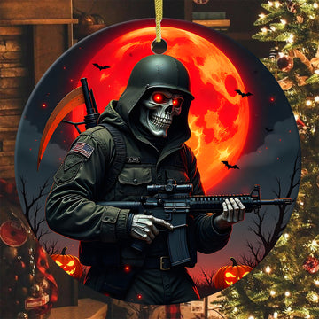 Grim Reaper Soldier Proud US Military Veteran Honor Courage Sacrifice Spirit Lives Forever Ornament