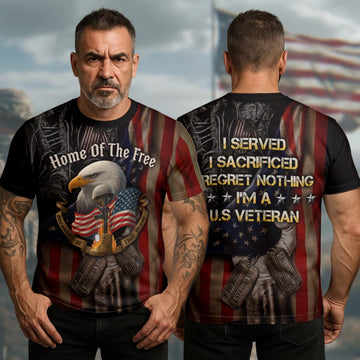 Home of the Free Because of the Brave I Served No Regrets Proud U.S. Veteran All-over Print T-Shirt