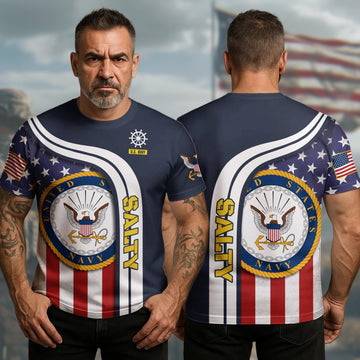 U.S. Navy Veteran Salty Strong Sea-Tested and Proudly Battle-Hardened All-over Print T-Shirt