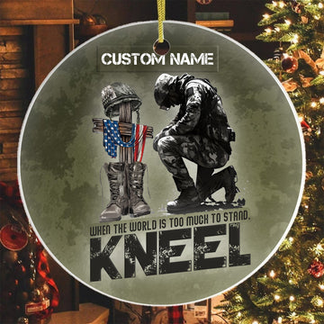 When the World Is Too Much to Stand Kneel U.S Veteran Christian Jesus Military Personalized Ornament