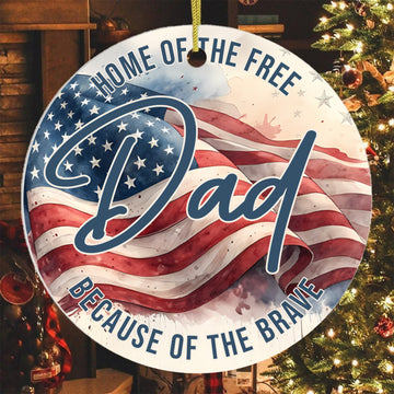 Home of the Free Because of the Brave US Military Patriotic Veteran American Flag Personalized Ornament