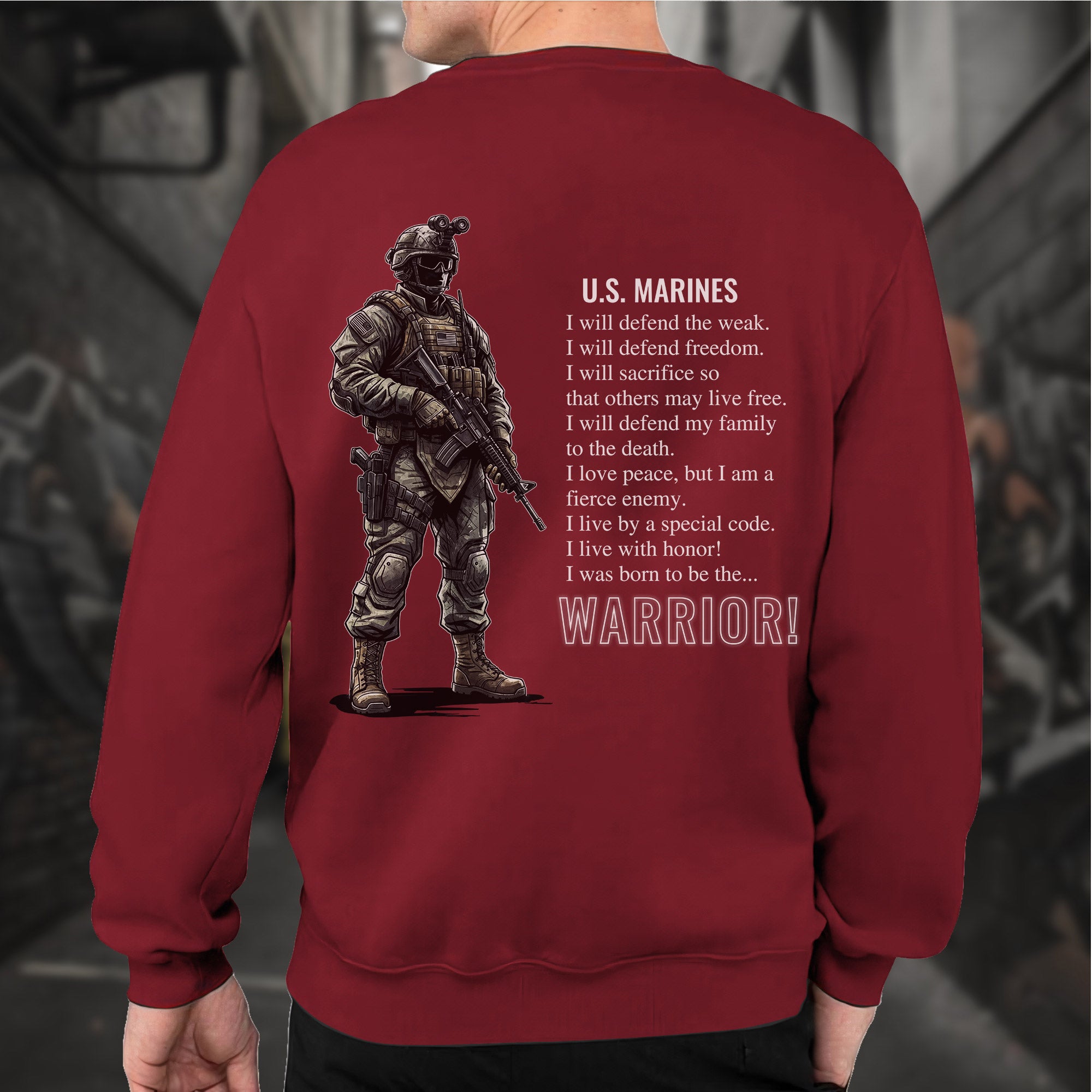 US Marines Warrior Military Patriotic Sweatshirt