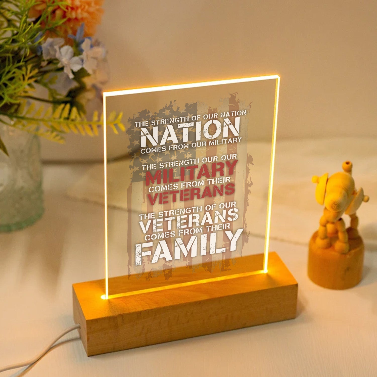 The Strength of Our Nation Comes from Our Military Veterans and Their Families Personalized Led Night Light Secondary image