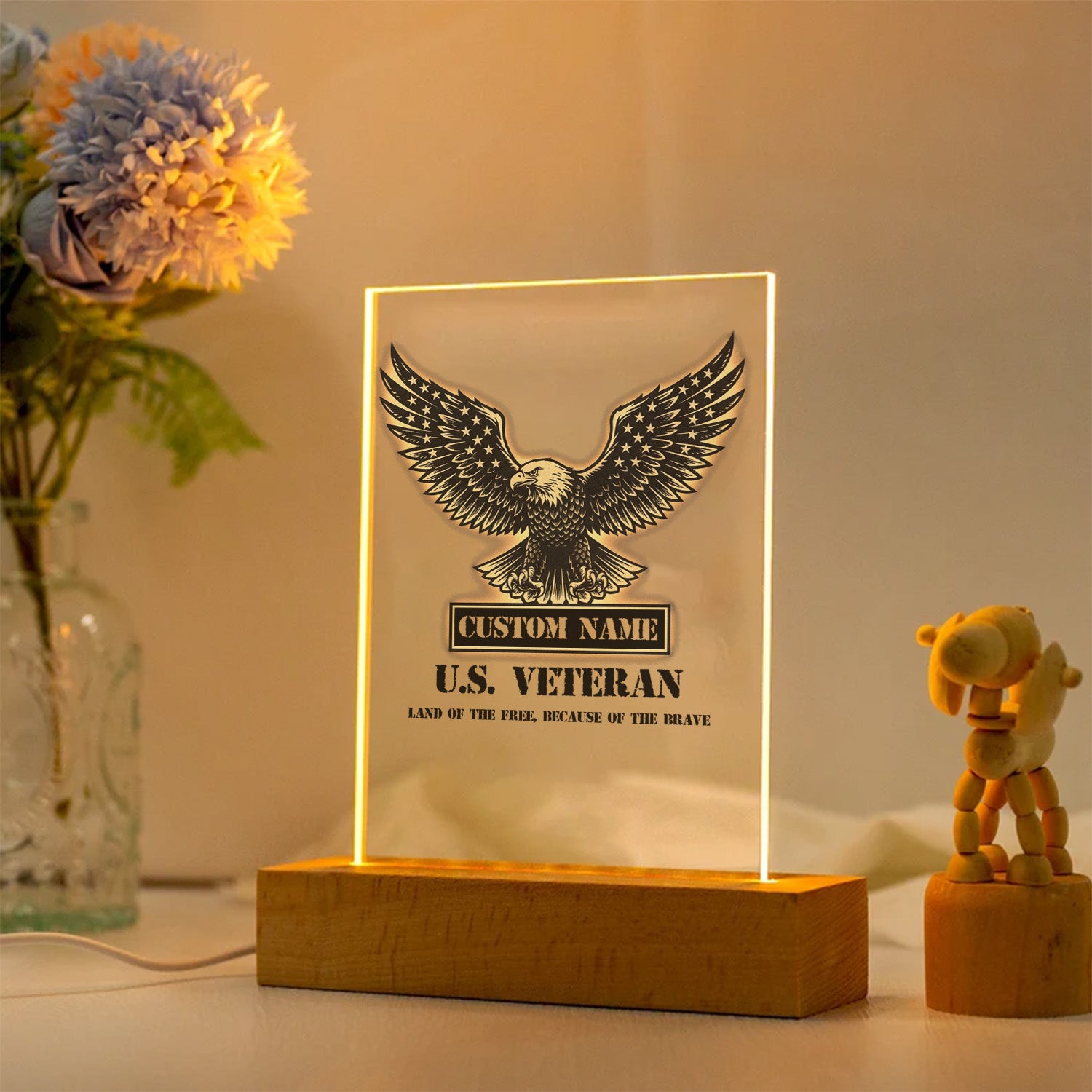US Veteran Land of the Free Personalized Led Night Light