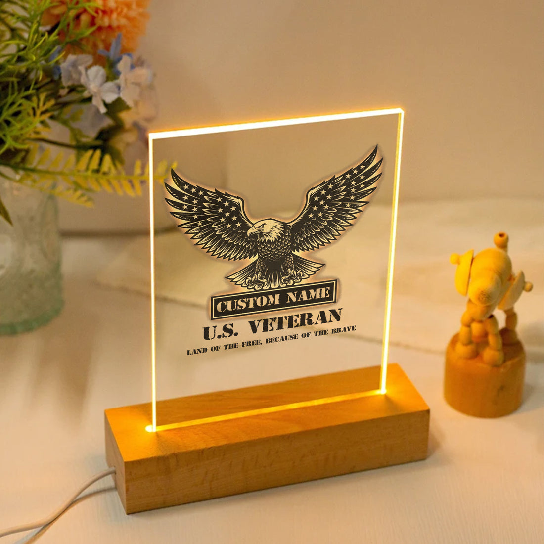 US Veteran Land of the Free Personalized Led Night Light