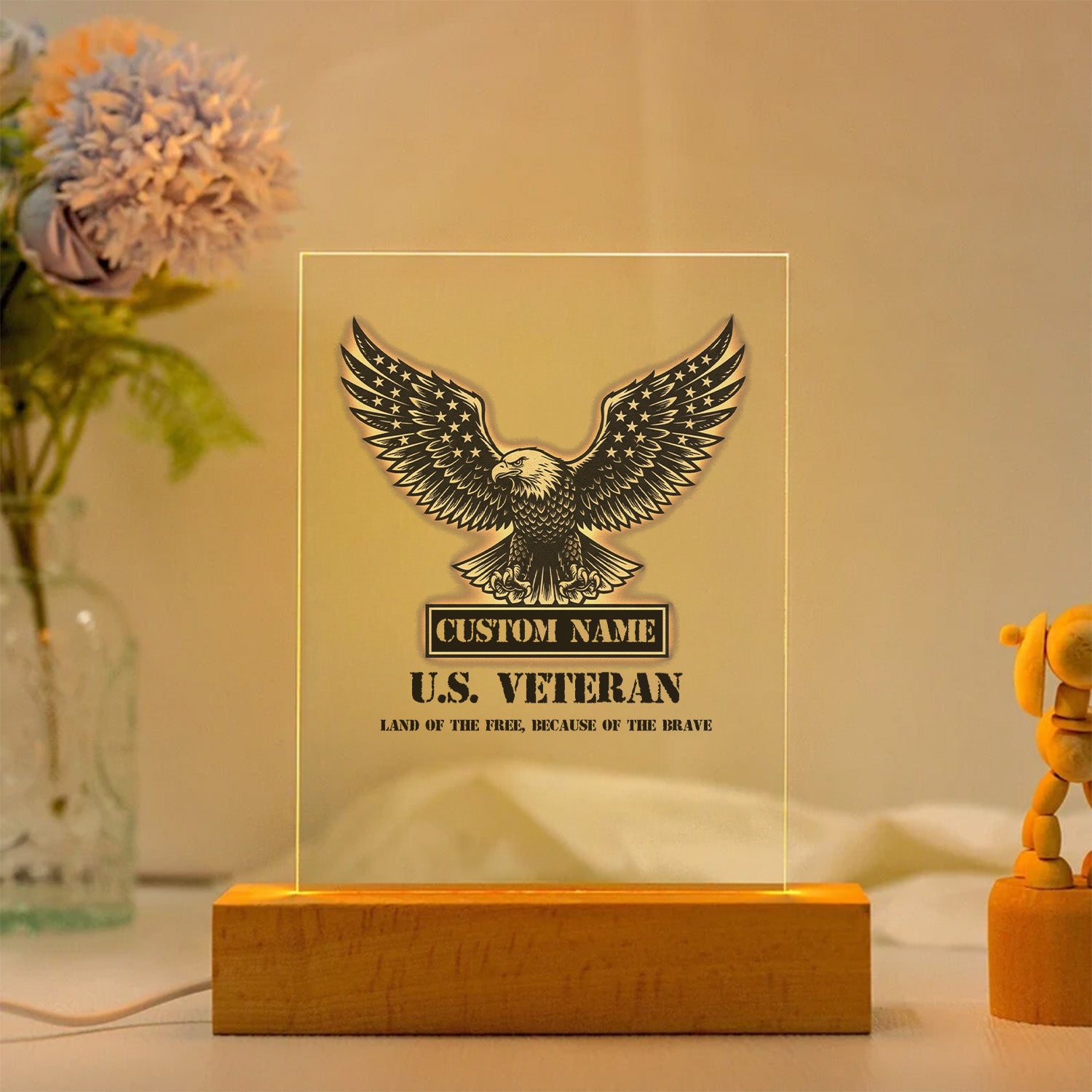 US Veteran Land of the Free Personalized Led Night Light