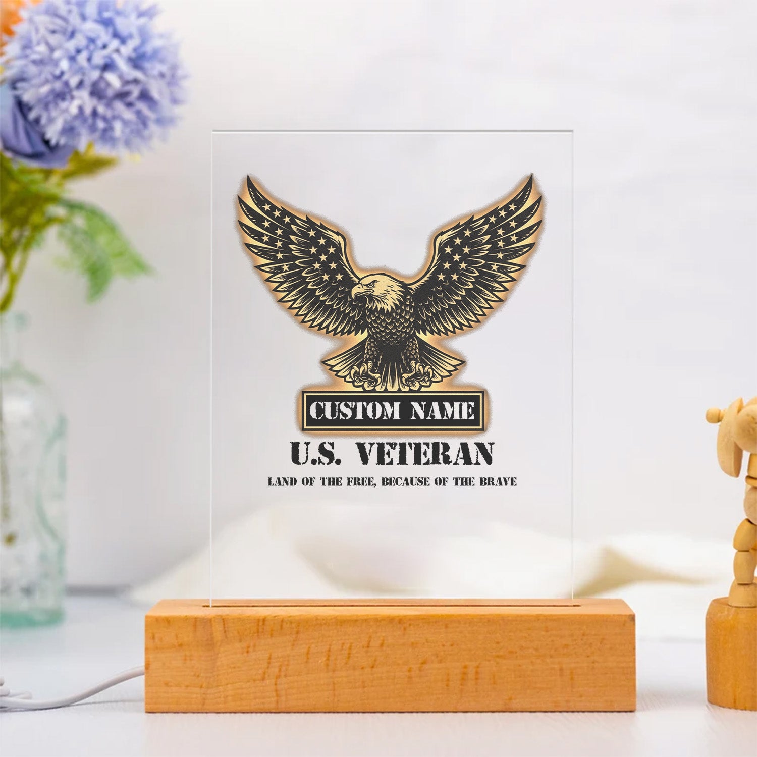 US Veteran Land of the Free Personalized Led Night Light