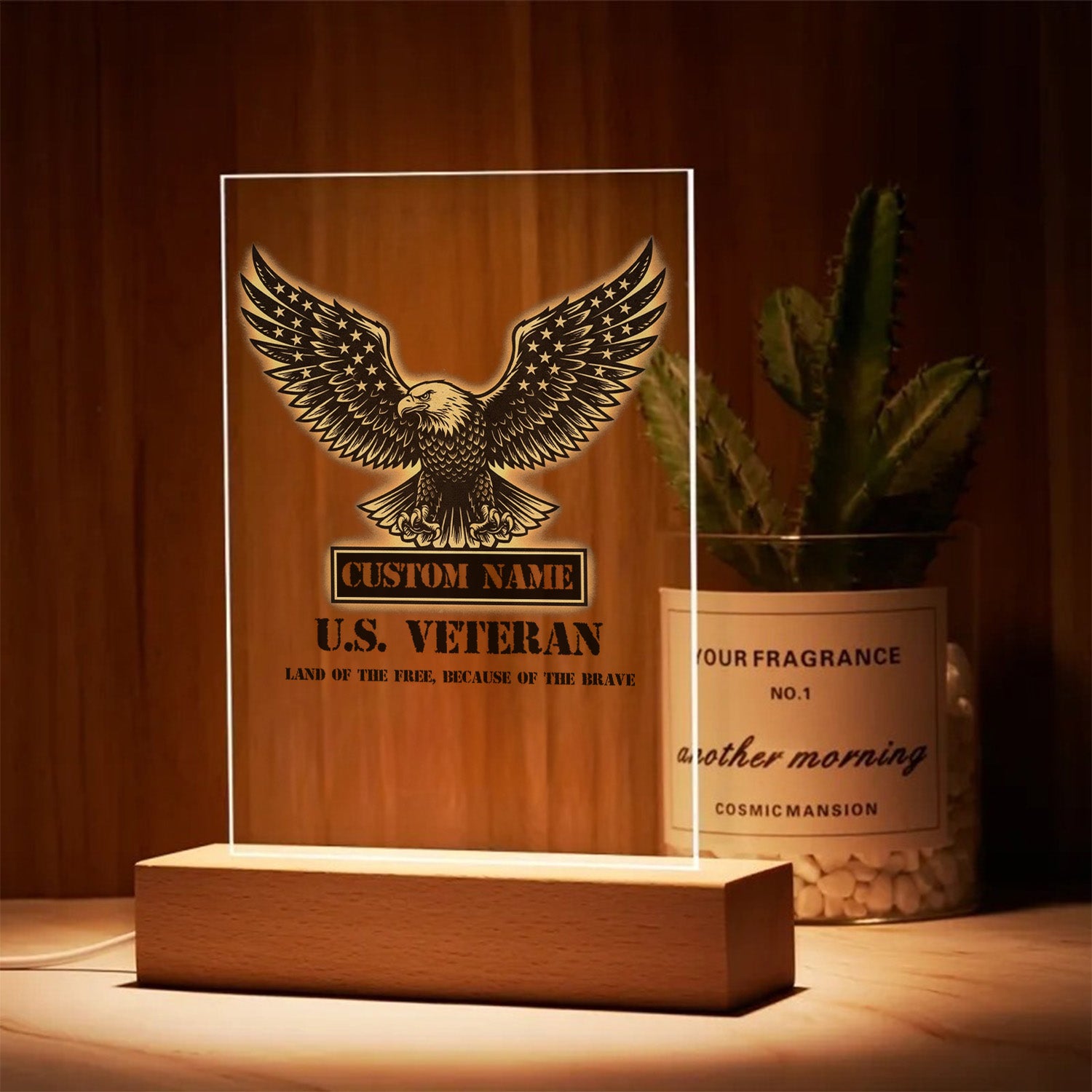US Veteran Land of the Free Personalized Led Night Light