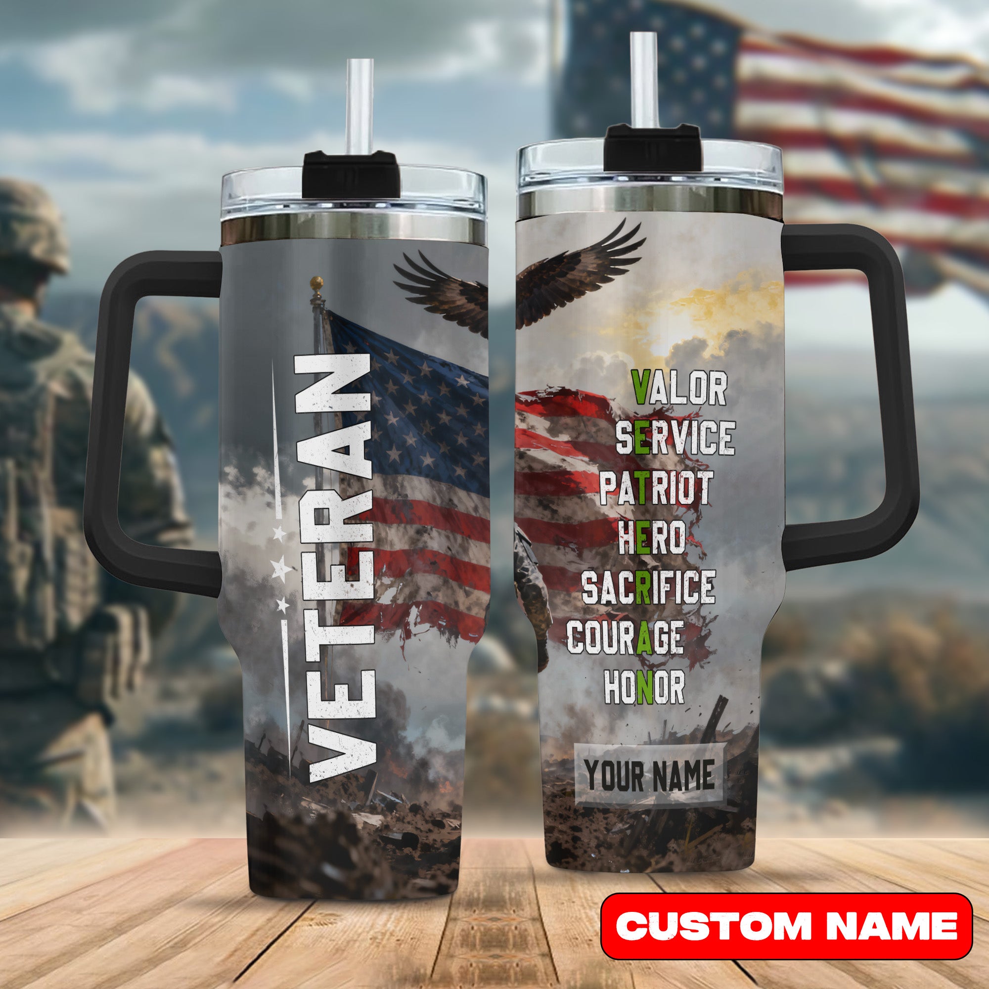 Veteran Pride All-over Print Personalized Tumbler 40oz