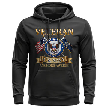 Veteran US Navy Anchors Aweigh Military Hoodie