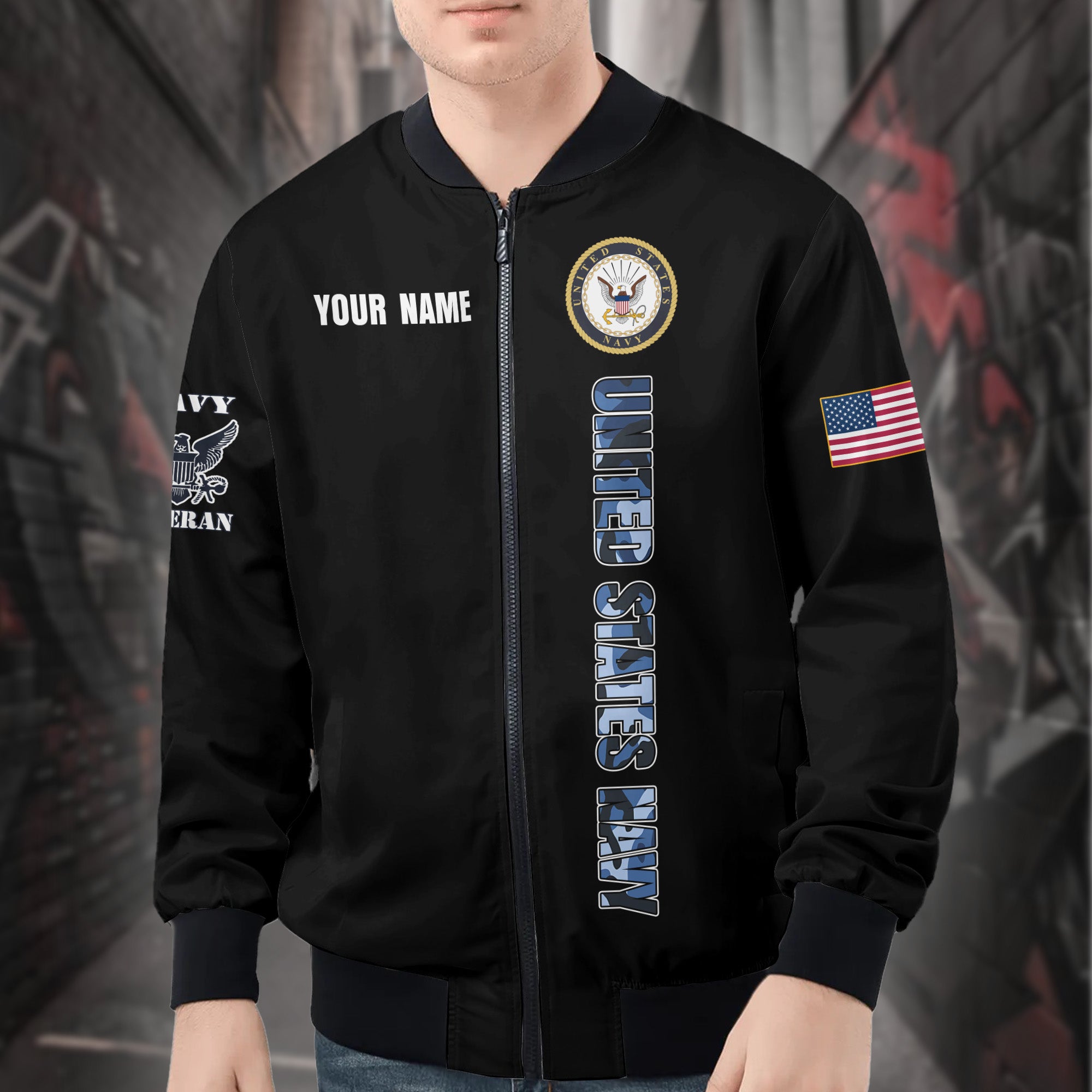 U.S. Navy Anchors Aweigh All-over Print Bomber Jacket