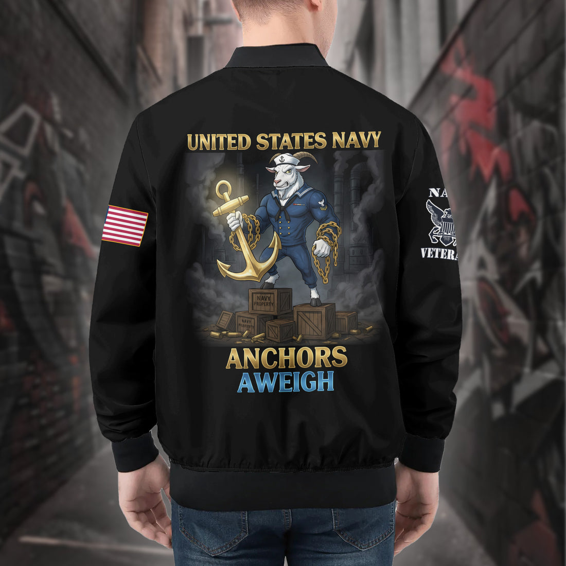 U.S. Navy Anchors Aweigh All-over Print Bomber Jacket