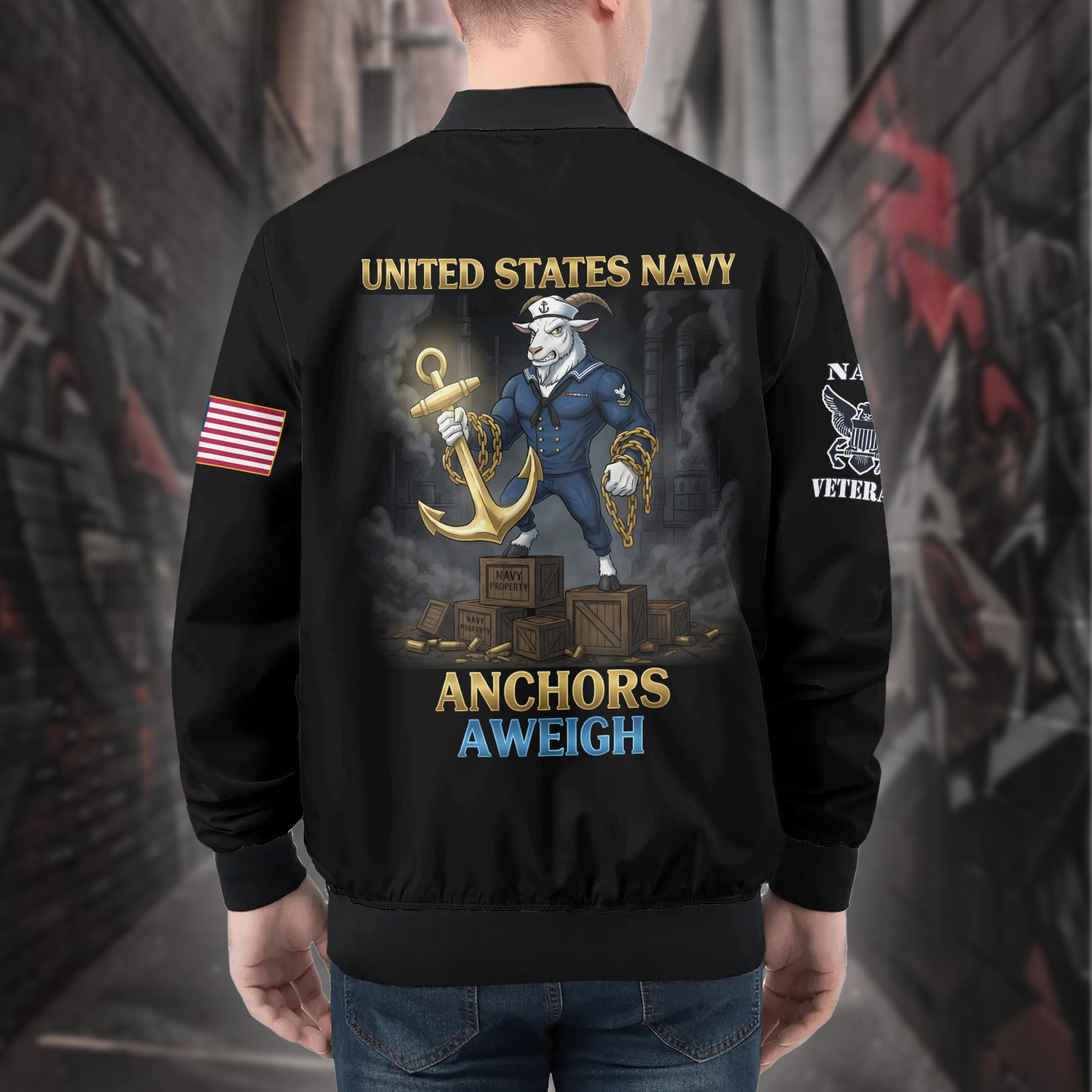 U.S. Navy Anchors Aweigh All-over Print Bomber Jacket