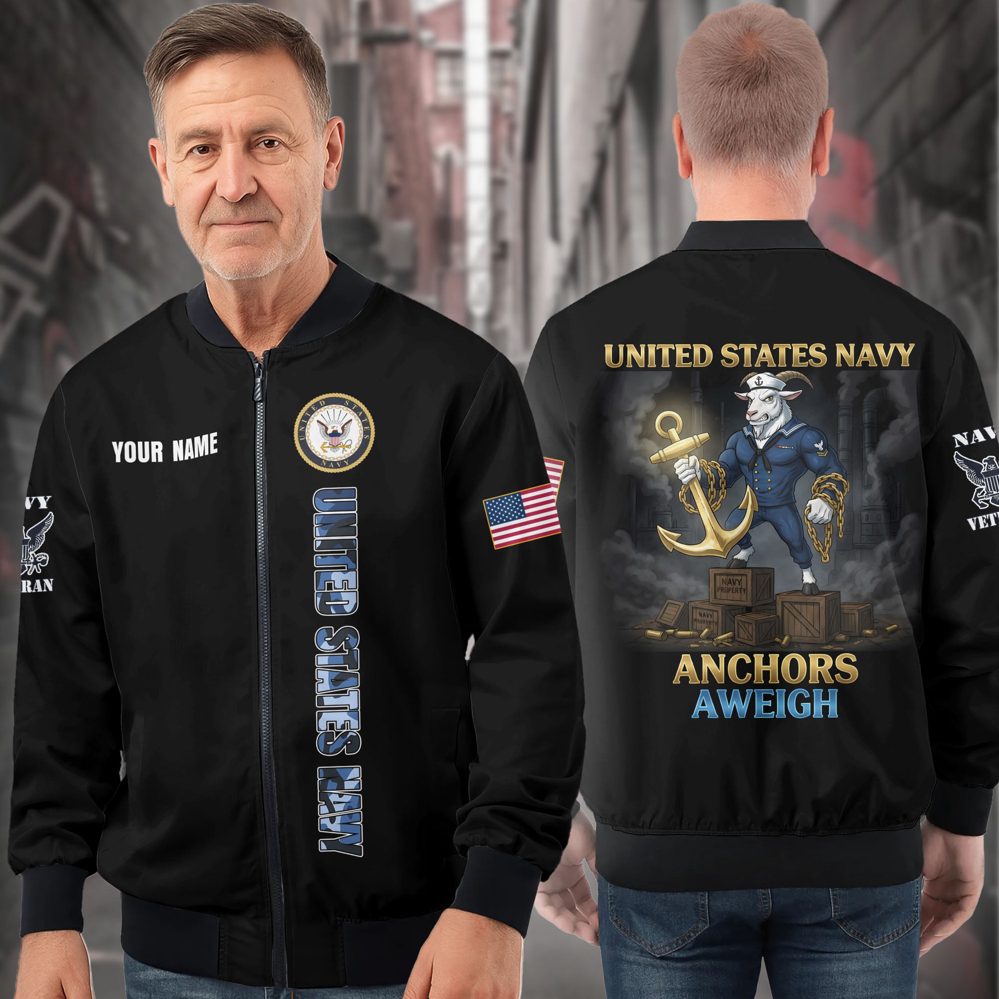 U.S. Navy Anchors Aweigh All-over Print Bomber Jacket
