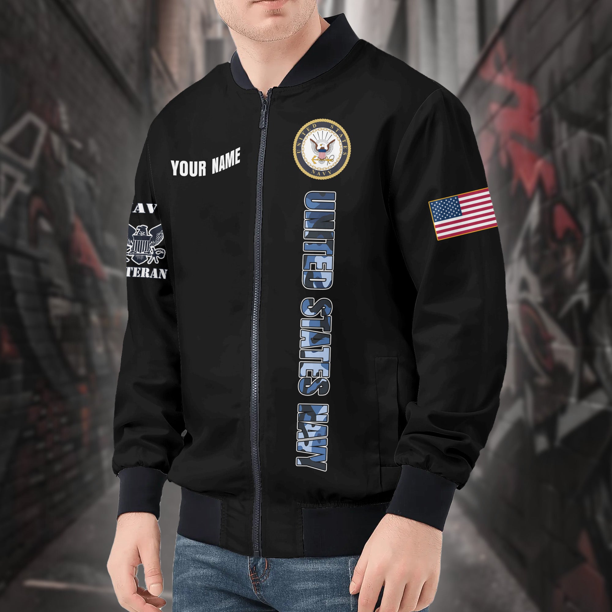 U.S. Navy Anchors Aweigh All-over Print Bomber Jacket