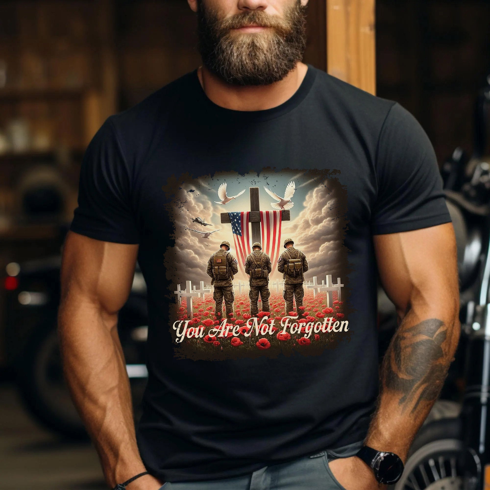POW MIA Not Forgotten Veteran Memorial Military Tribute T-Shirt