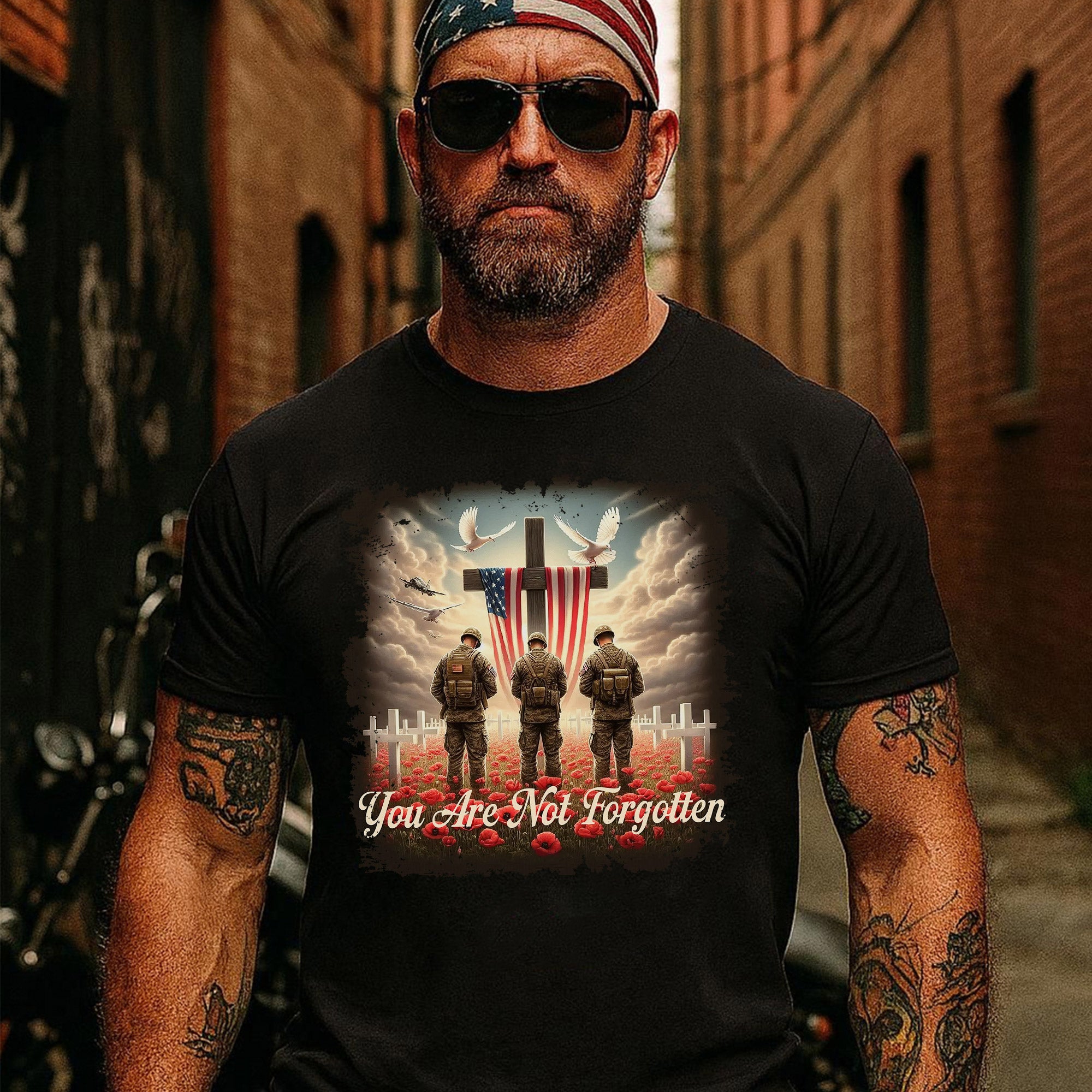POW MIA Not Forgotten Veteran Memorial Military Tribute T-Shirt