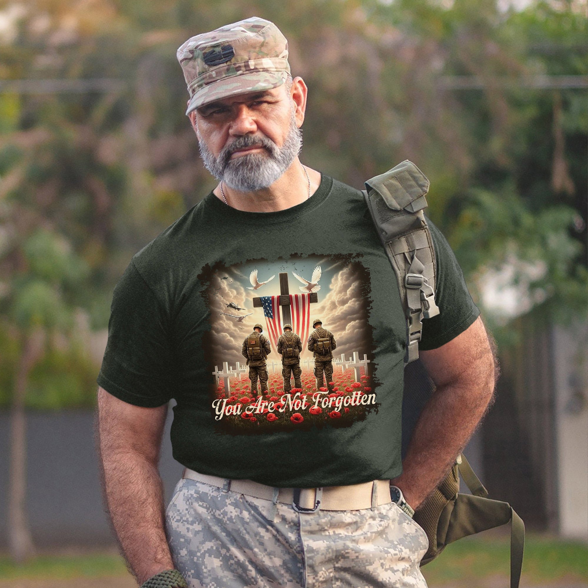 POW MIA Not Forgotten Veteran Memorial Military Tribute T-Shirt