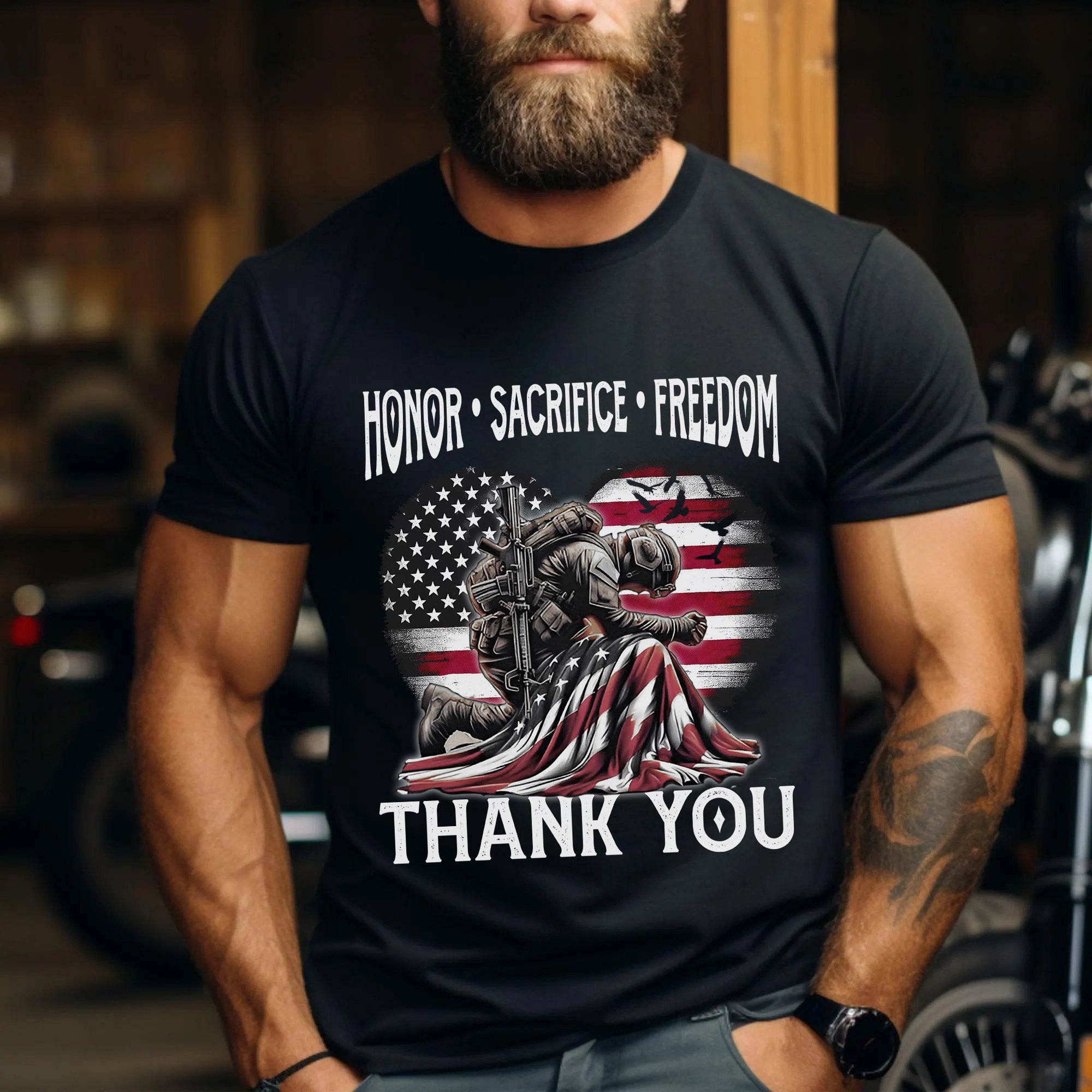 Honor Sacrifice and Remember Thank You Veteran Patriotic Tribute T-Shirt