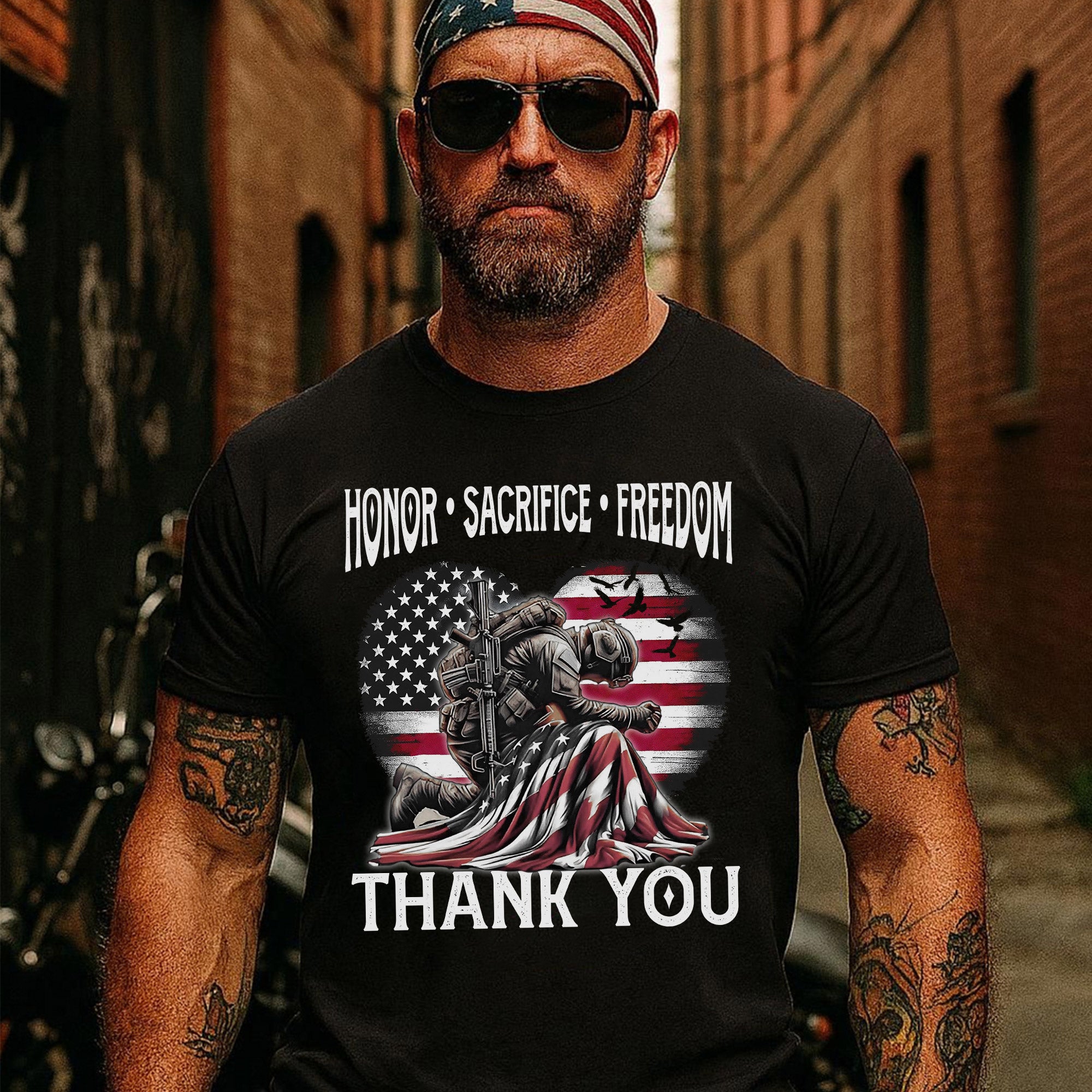 Honor Sacrifice and Remember Thank You Veteran Patriotic Tribute T-Shirt