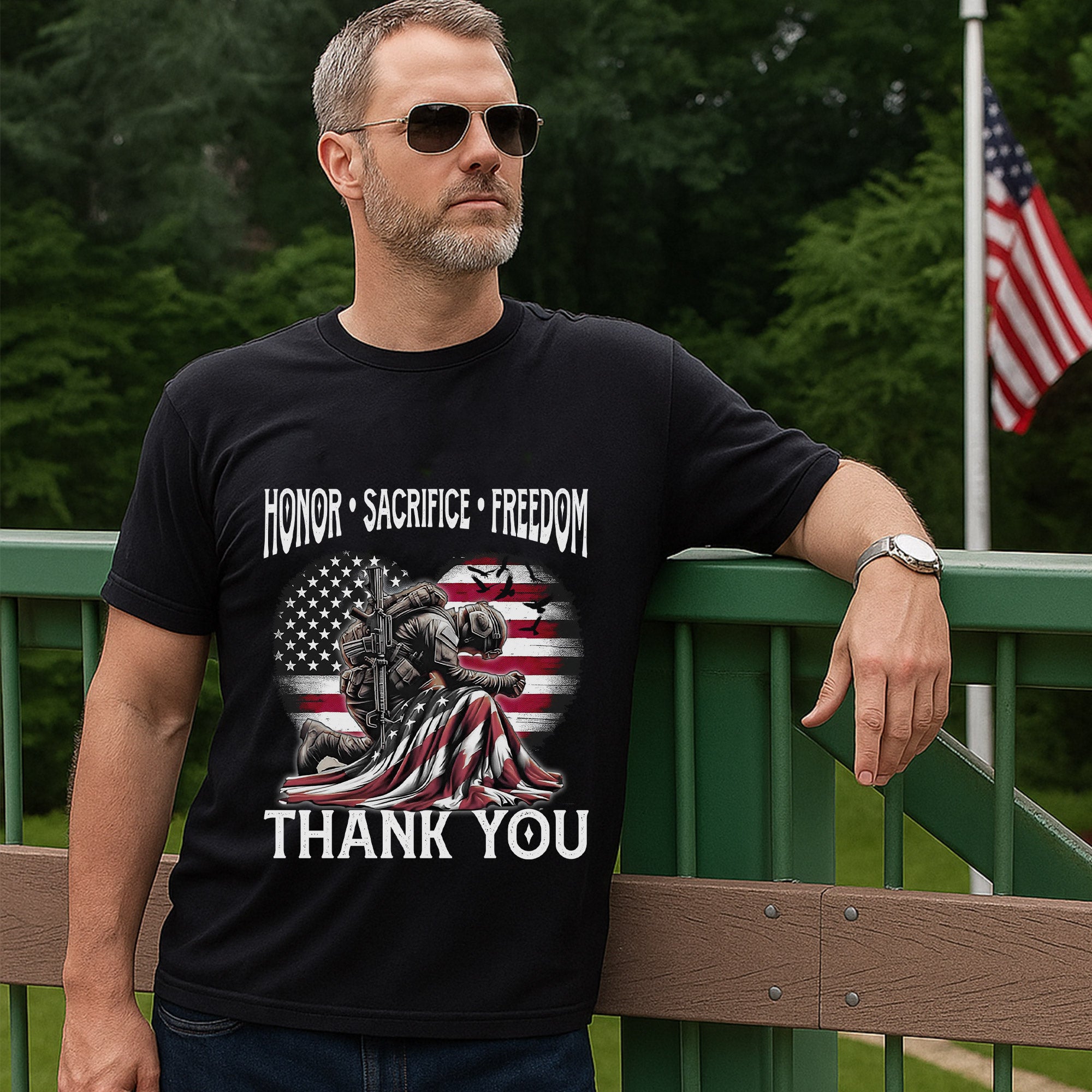 Honor Sacrifice and Remember Thank You Veteran Patriotic Tribute T-Shirt