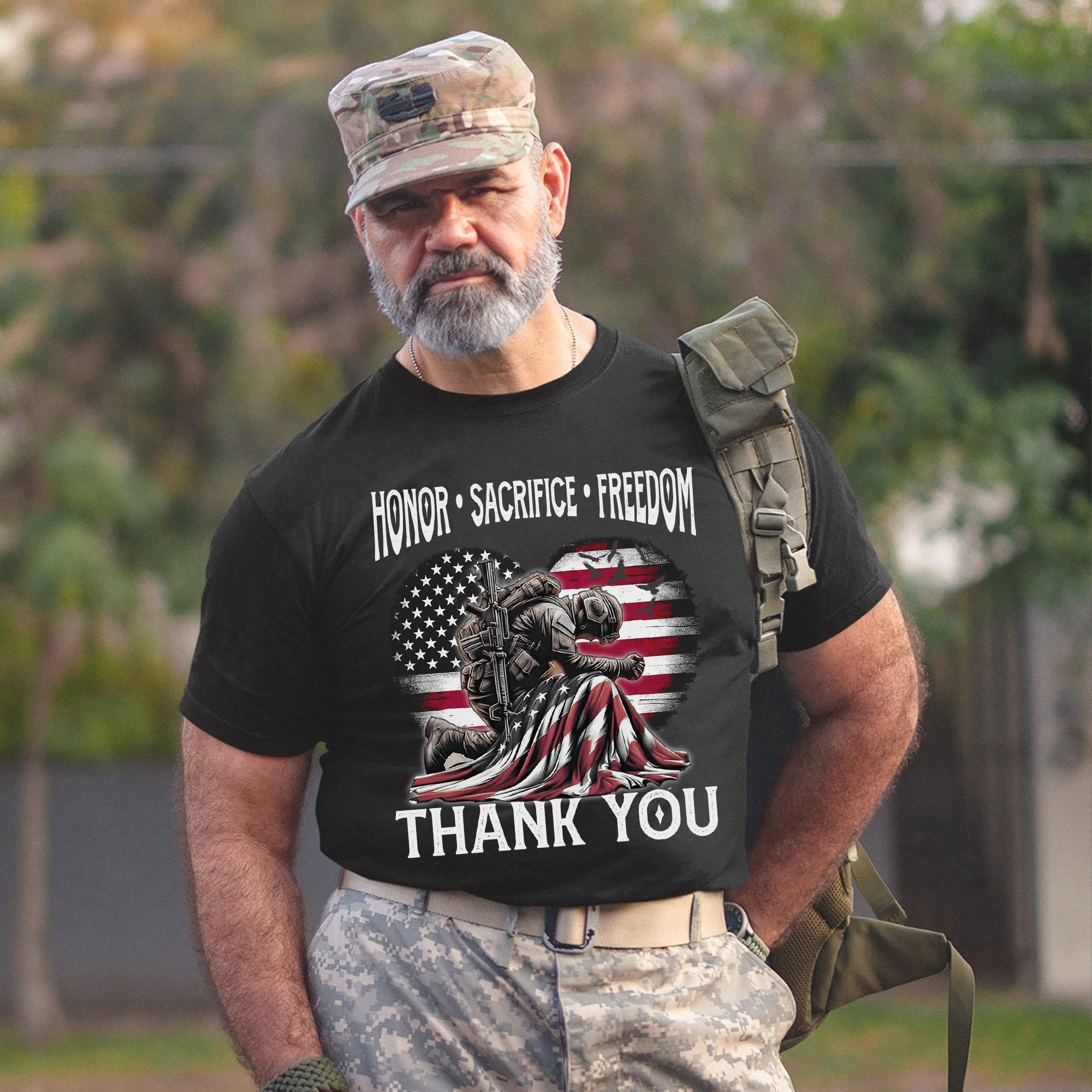 Honor Sacrifice and Remember Thank You Veteran Patriotic Tribute T-Shirt