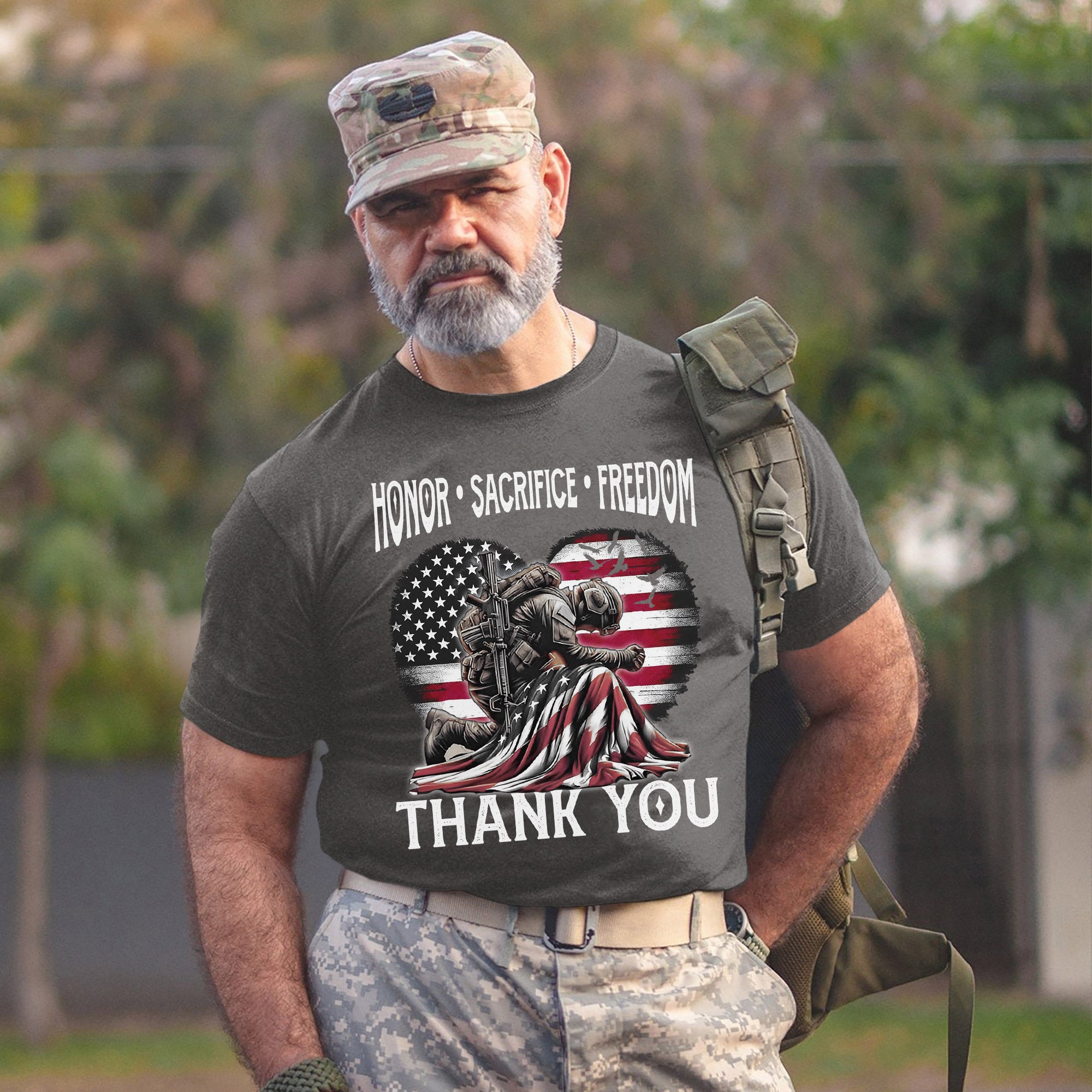 Honor Sacrifice and Remember Thank You Veteran Patriotic Tribute T-Shirt