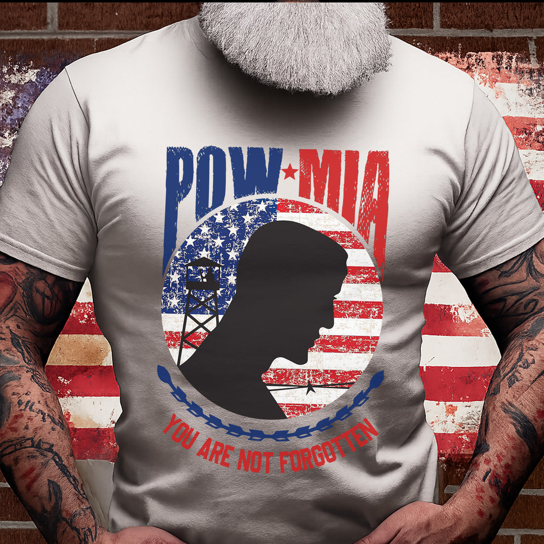 POW MIA Veteran Military Remembrance Patriotic Flag Soldier Tribute T-Shirt