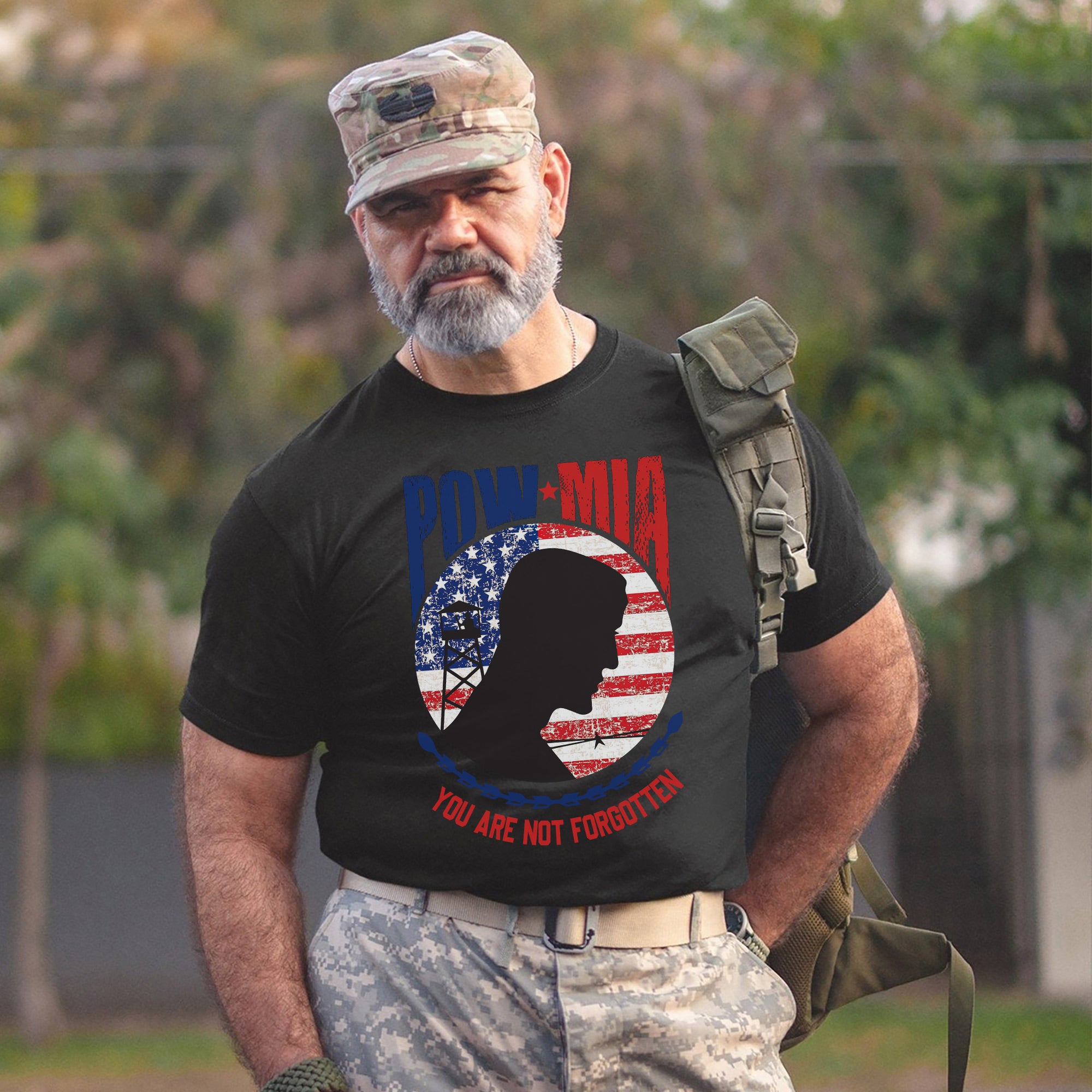 POW MIA Veteran Military Remembrance Patriotic Flag Soldier Tribute T-Shirt