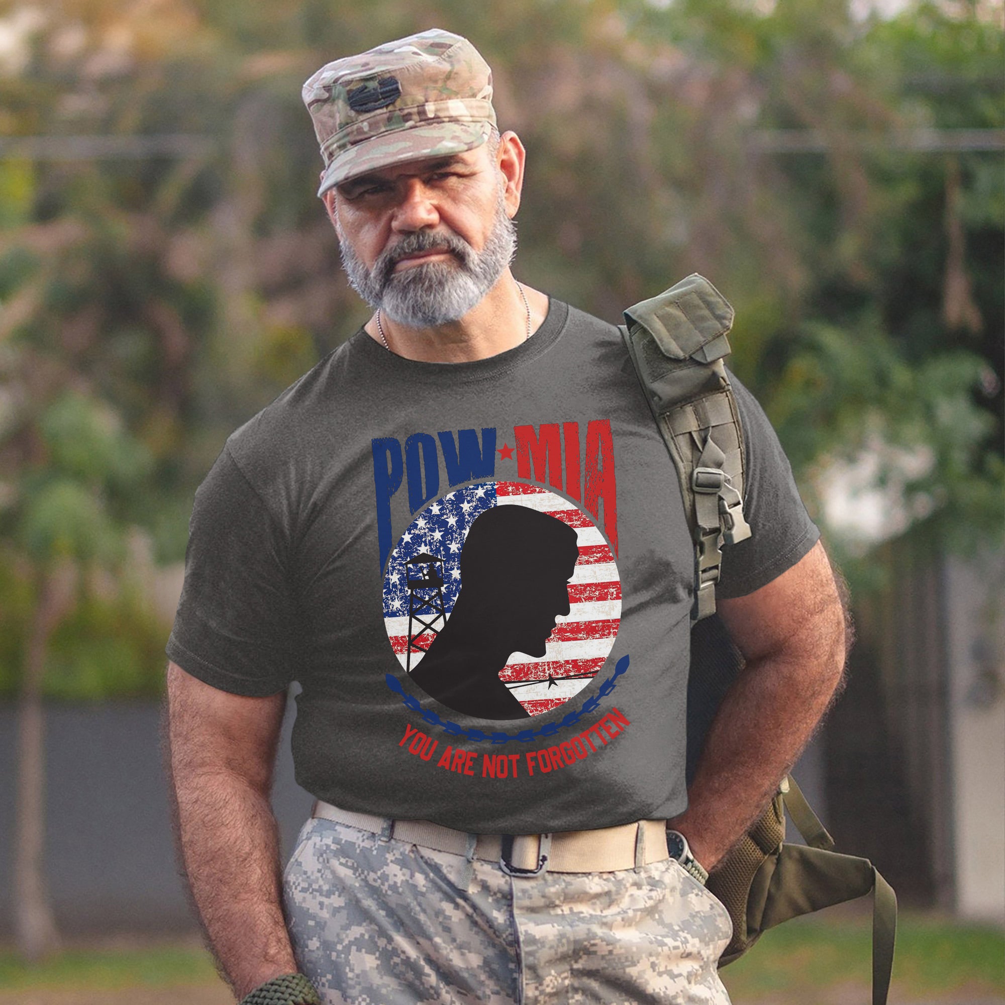 POW MIA Veteran Military Remembrance Patriotic Flag Soldier Tribute T-Shirt
