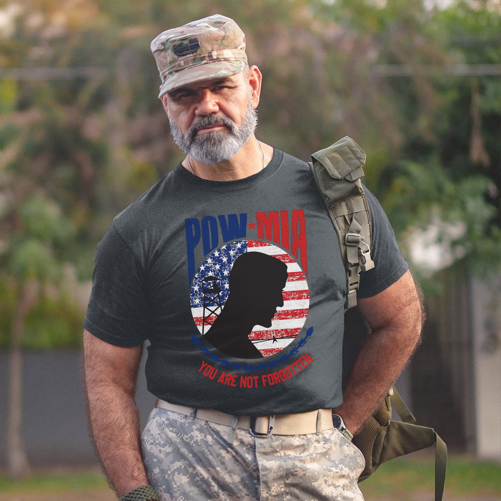 POW MIA Veteran Military Remembrance Patriotic Flag Soldier Tribute T-Shirt