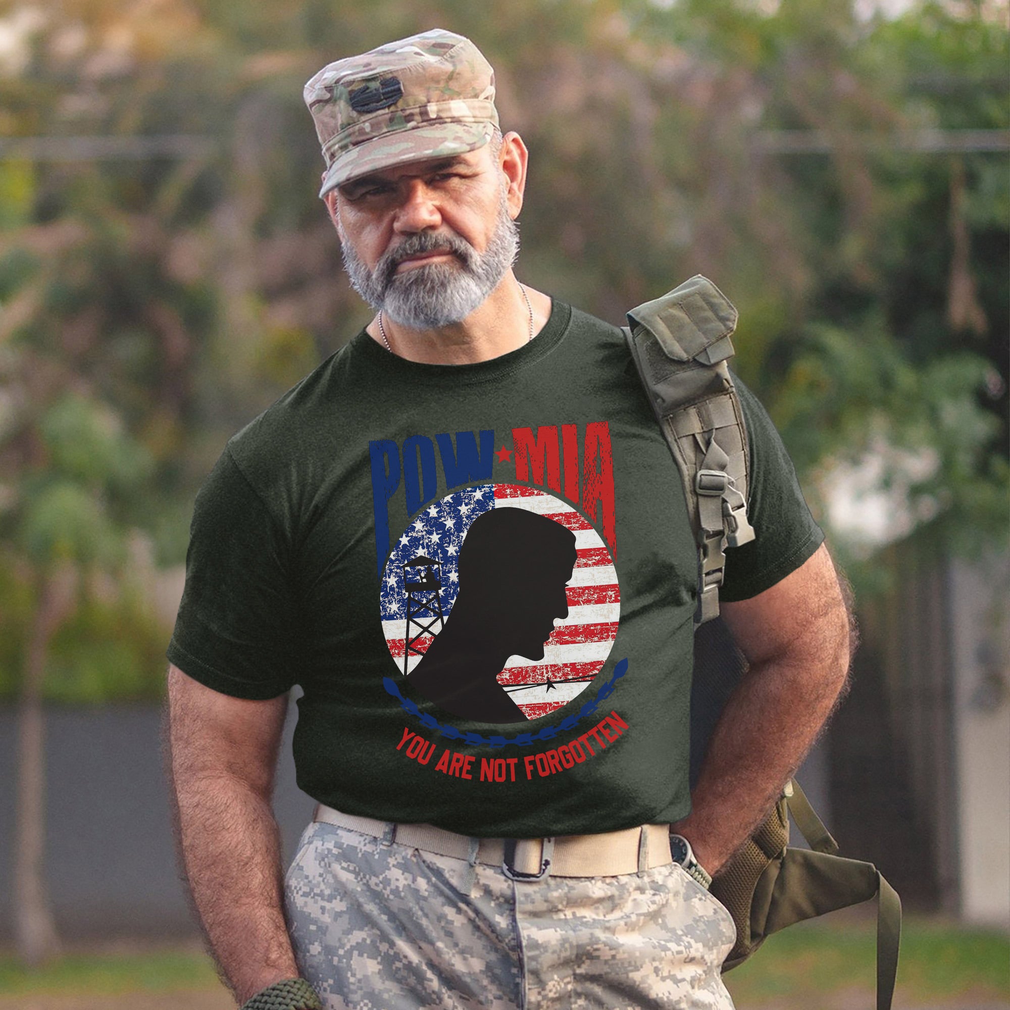 POW MIA Veteran Military Remembrance Patriotic Flag Soldier Tribute T-Shirt