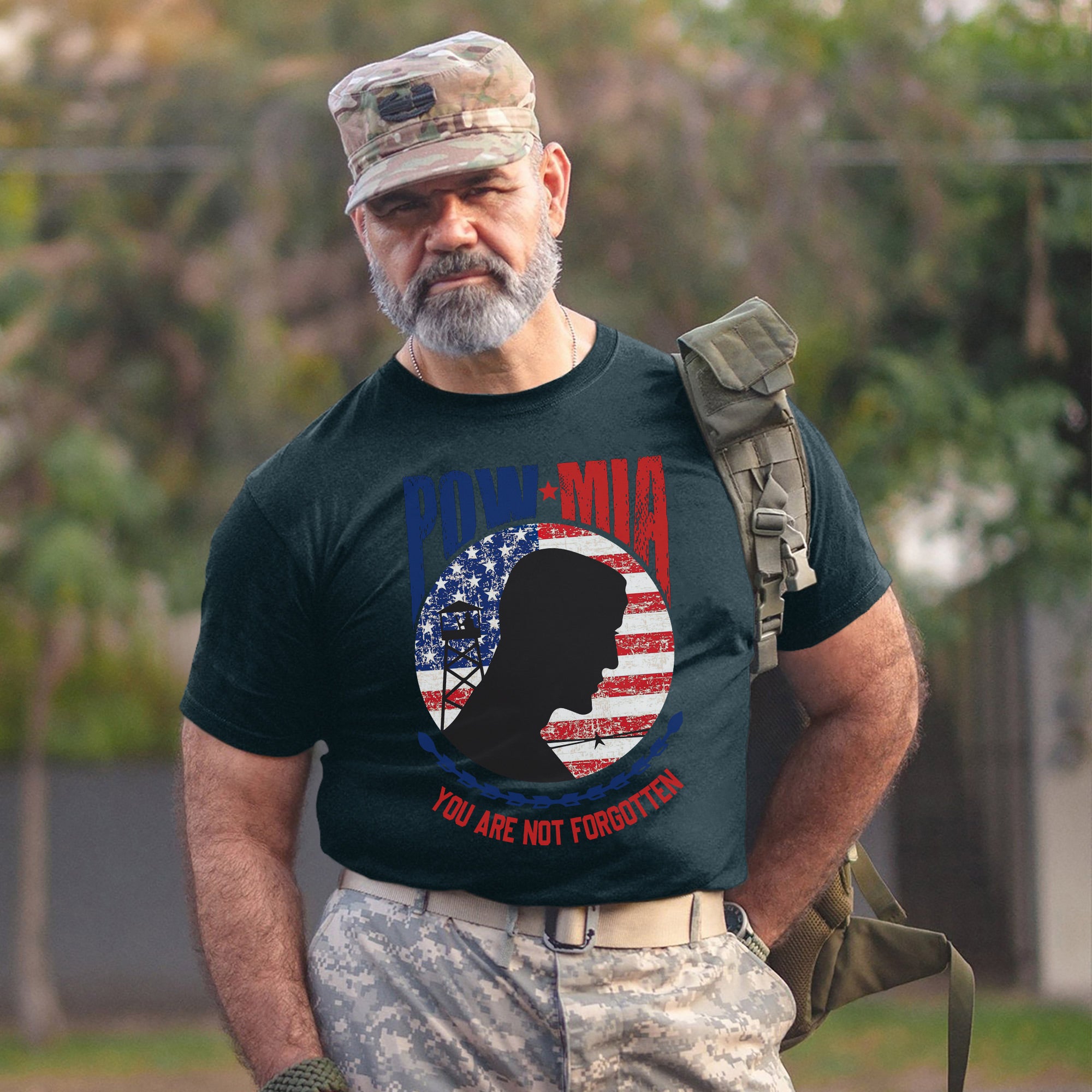POW MIA Veteran Military Remembrance Patriotic Flag Soldier Tribute T-Shirt