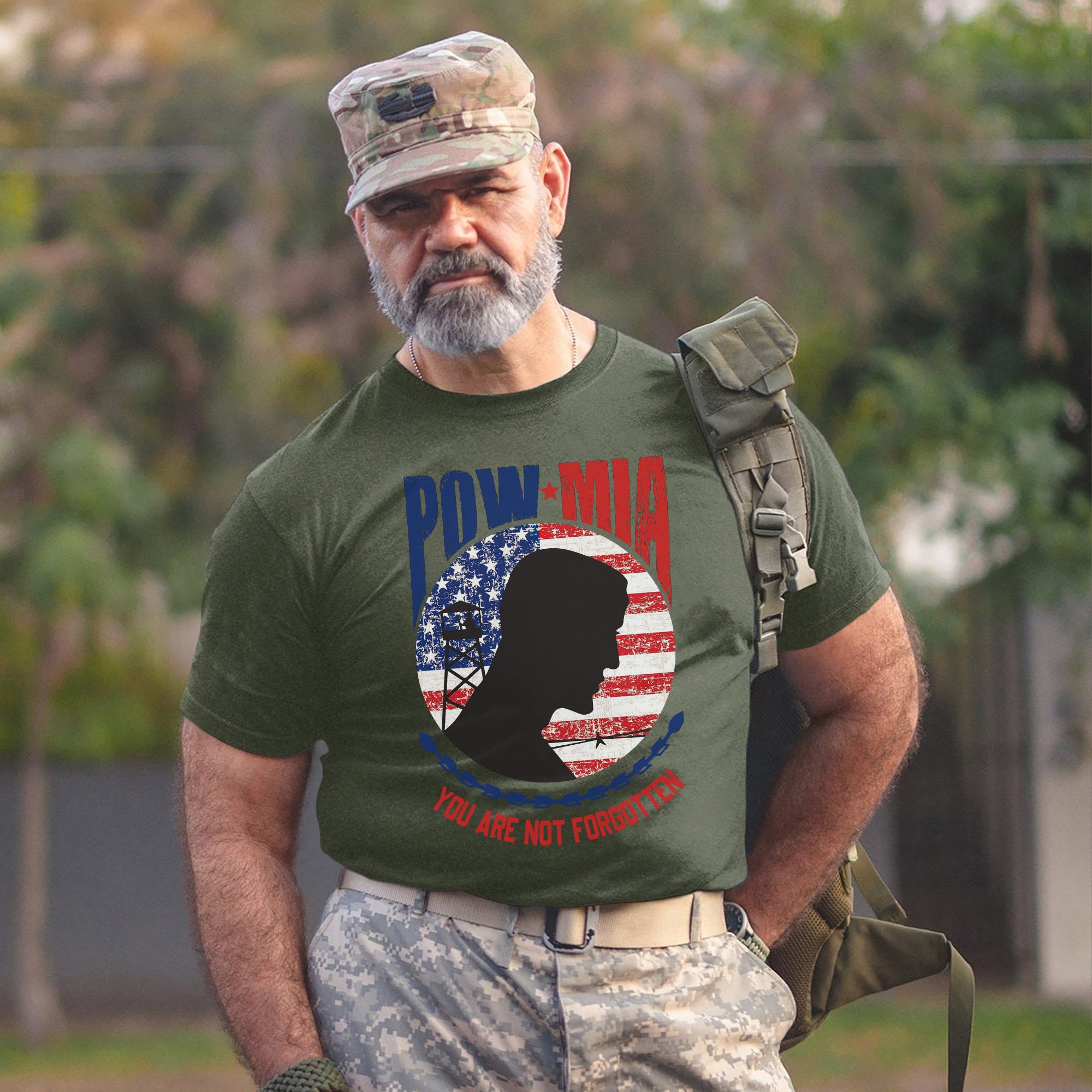 POW MIA Veteran Military Remembrance Patriotic Flag Soldier Tribute T-Shirt