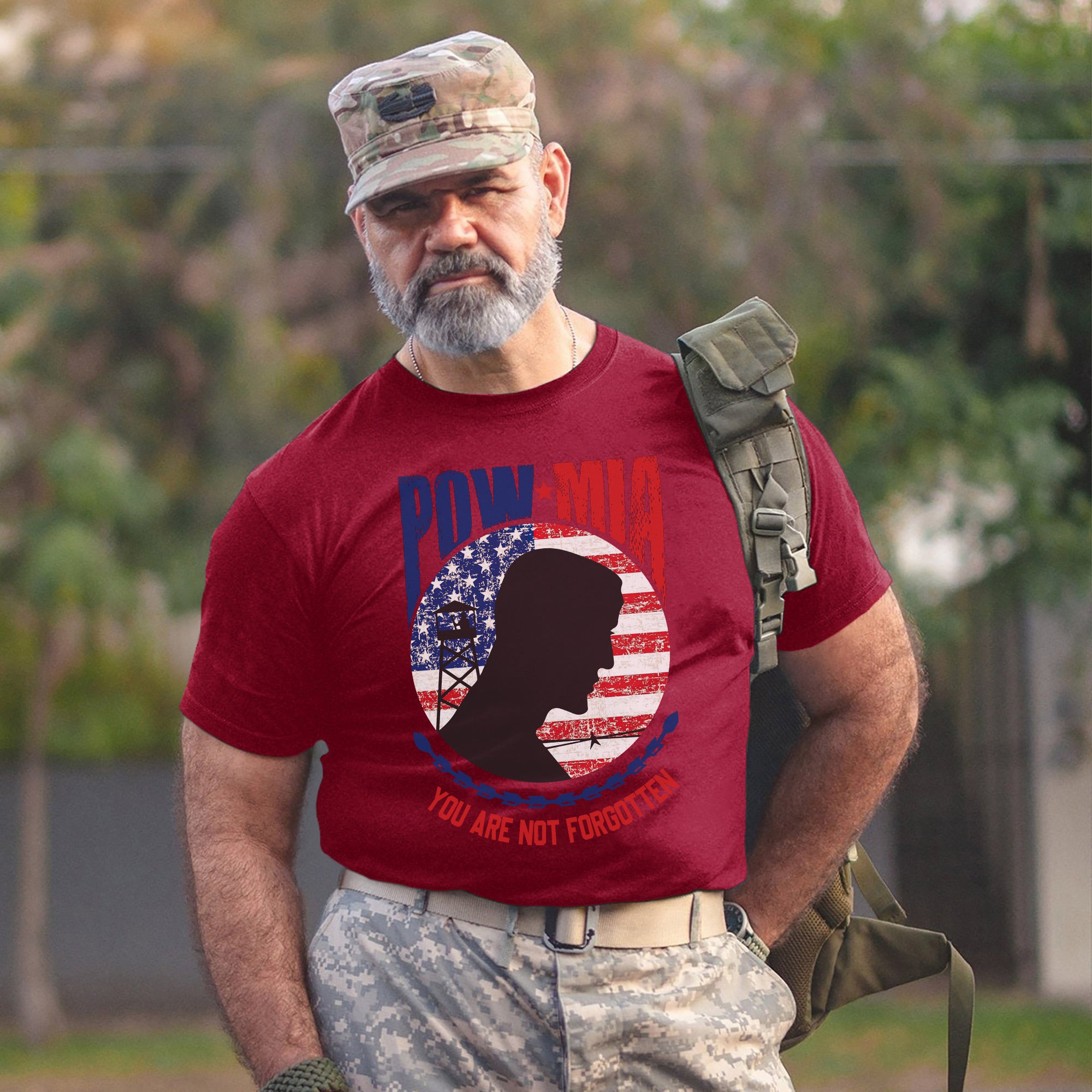POW MIA Veteran Military Remembrance Patriotic Flag Soldier Tribute T-Shirt