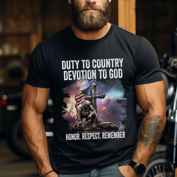 Duty to Country Devotion to God Patriotic American Flag Veteran Tribute T-Shirt