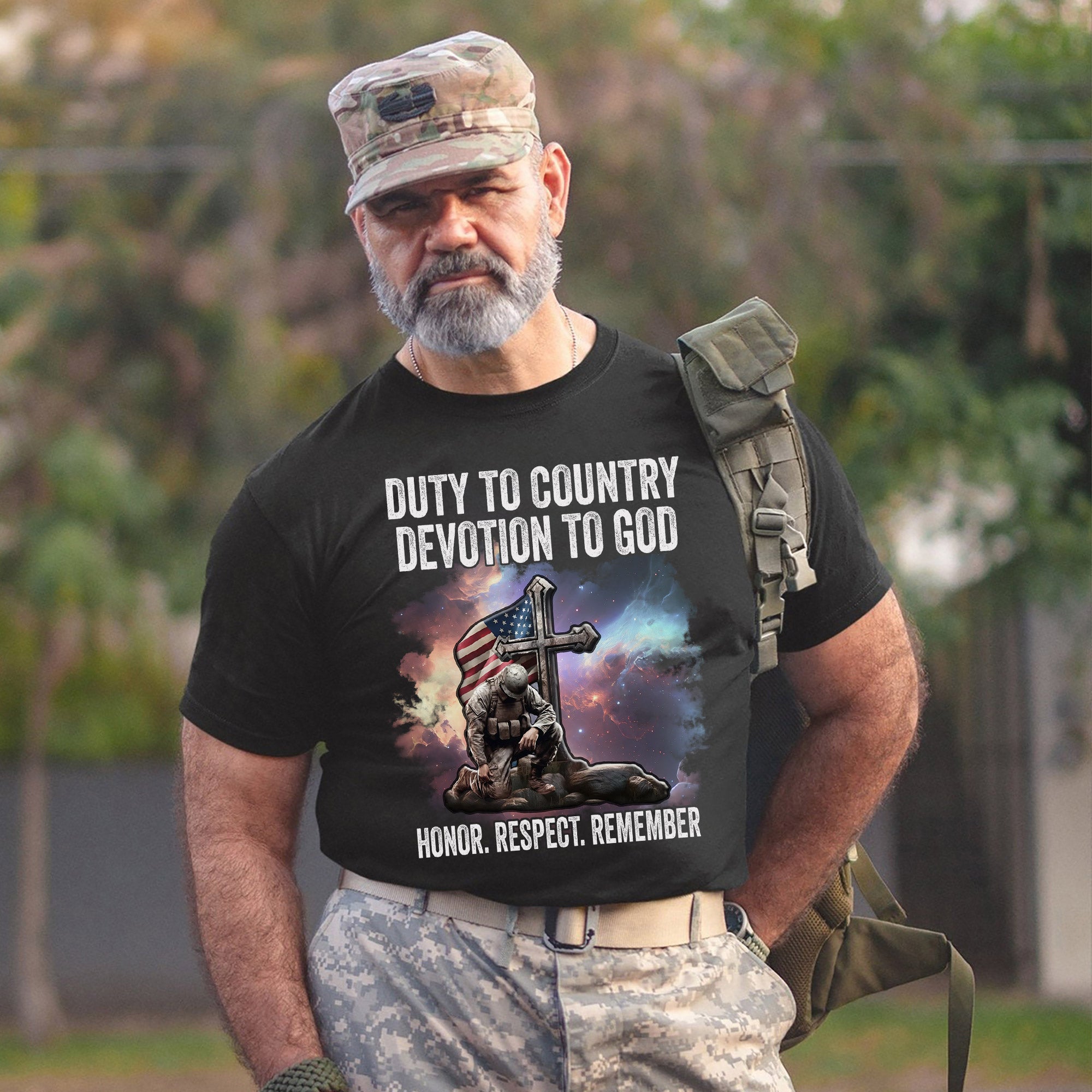 Duty to Country Devotion to God Patriotic American Flag Veteran Tribute T-Shirt