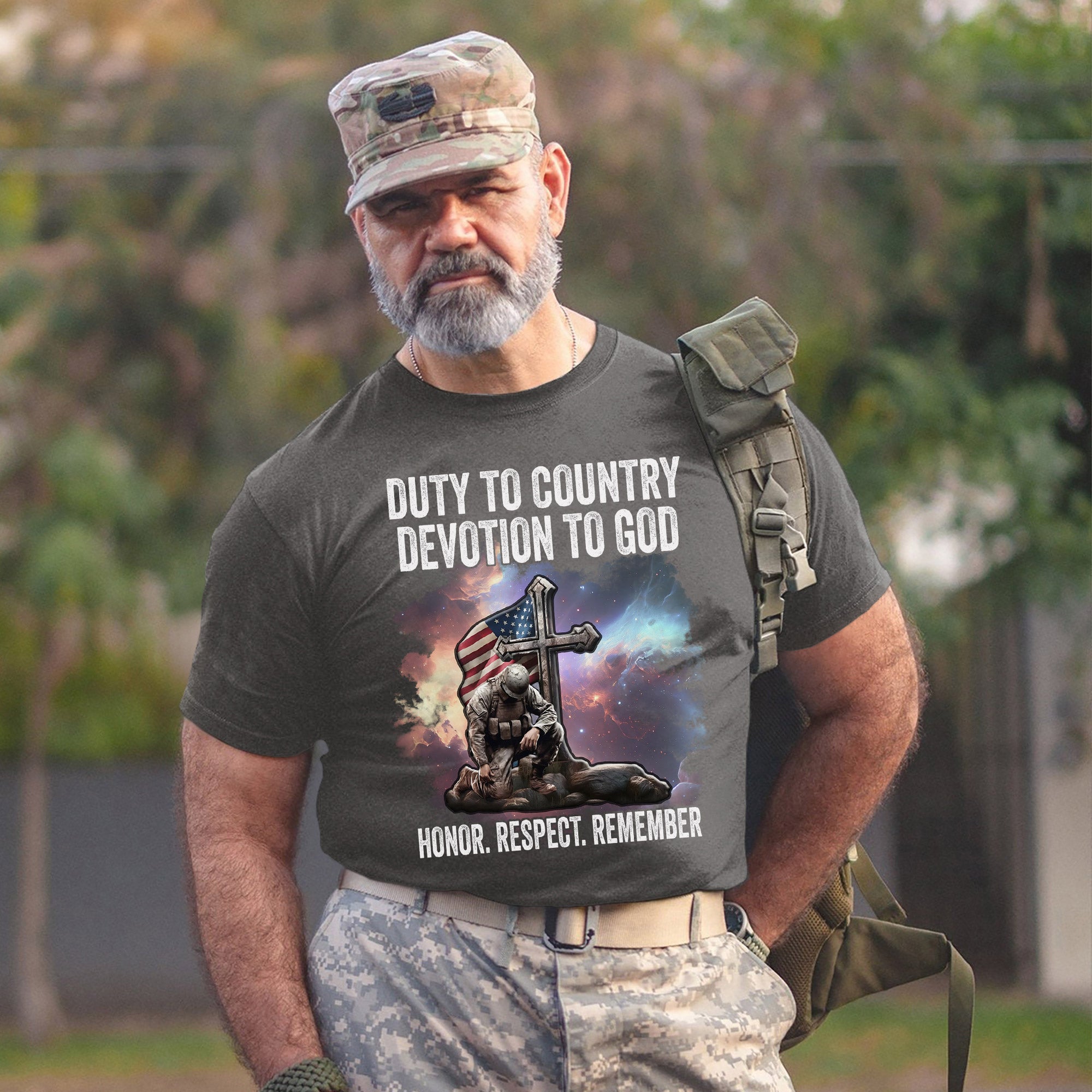 Duty to Country Devotion to God Patriotic American Flag Veteran Tribute T-Shirt