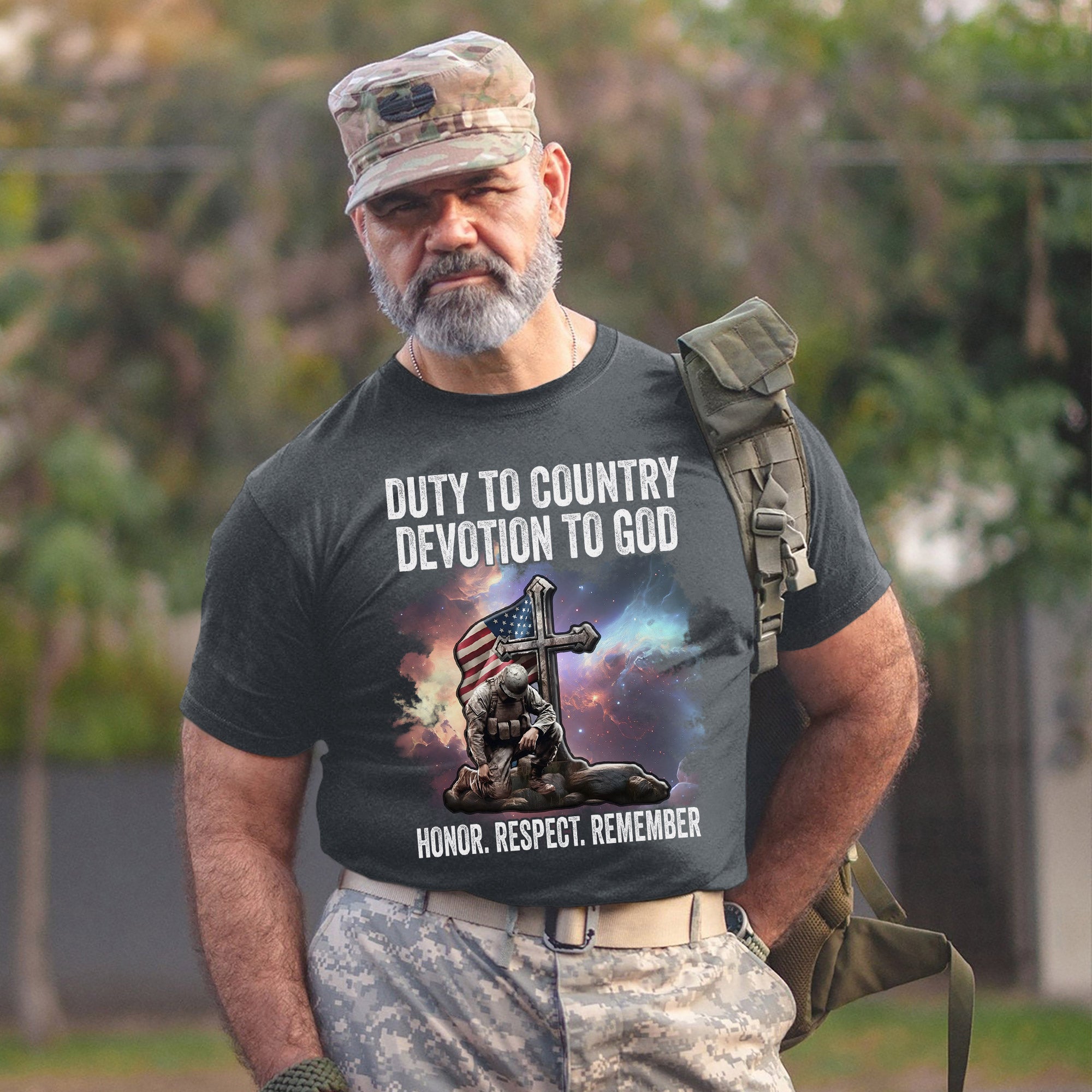Duty to Country Devotion to God Patriotic American Flag Veteran Tribute T-Shirt