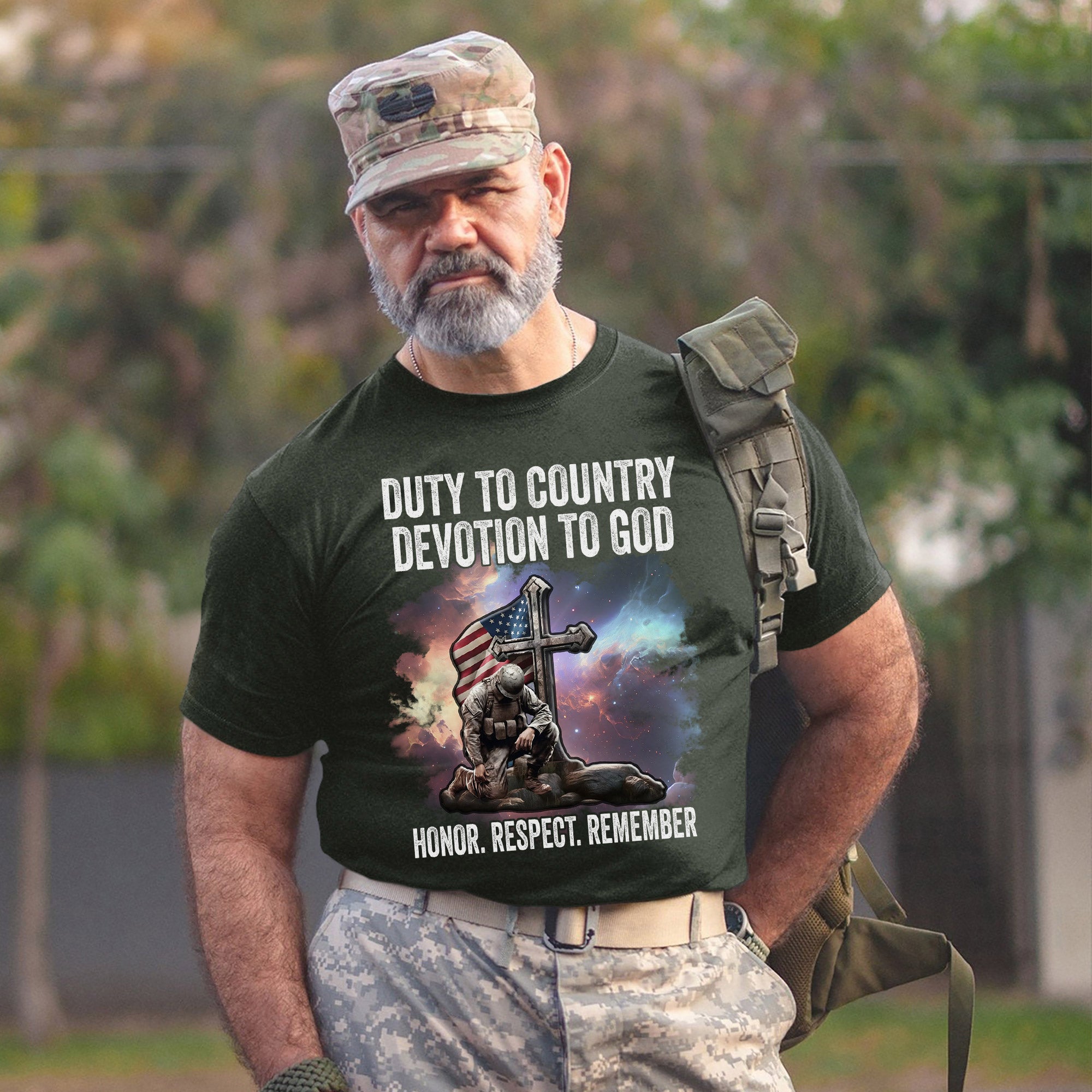 Duty to Country Devotion to God Patriotic American Flag Veteran Tribute T-Shirt