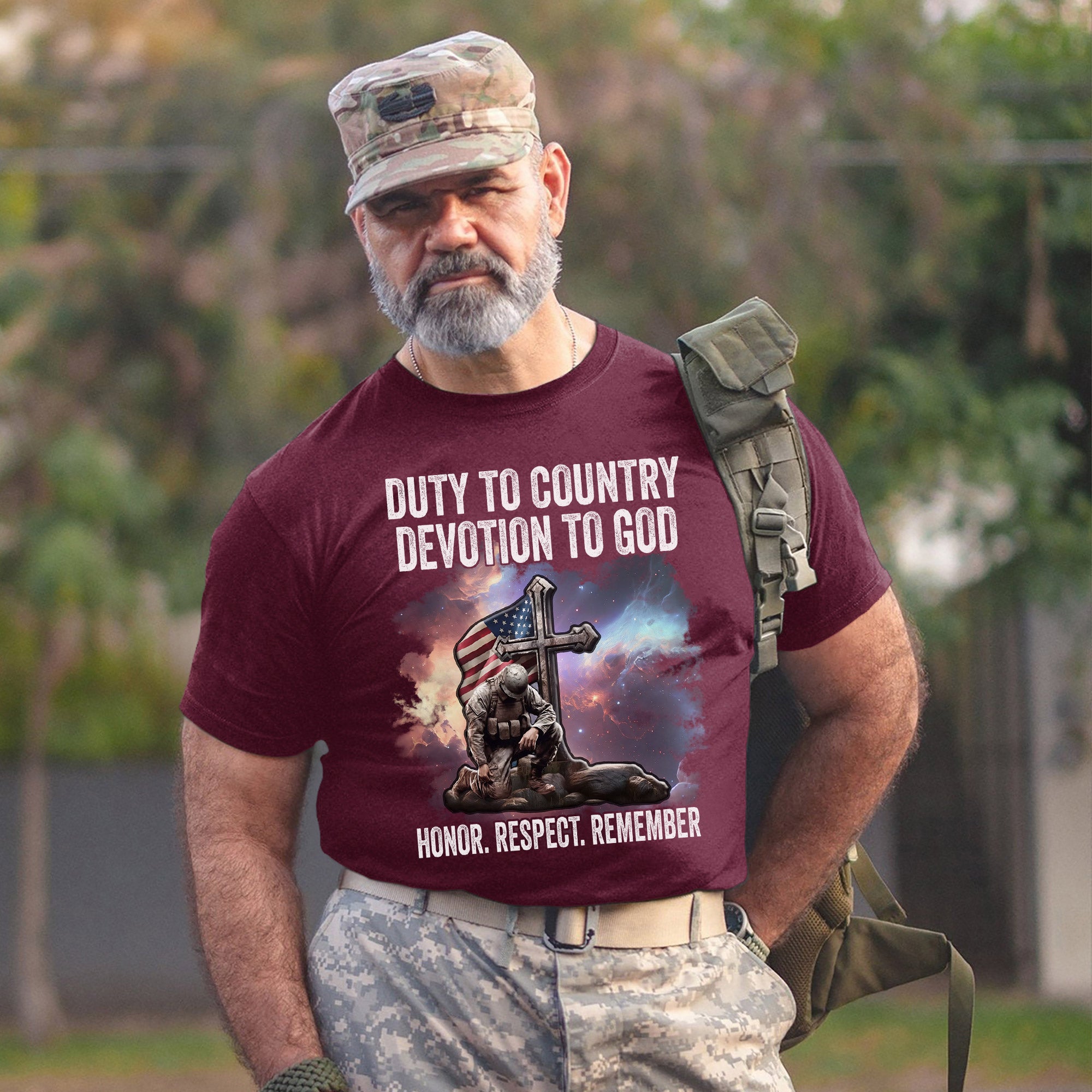 Duty to Country Devotion to God Patriotic American Flag Veteran Tribute T-Shirt