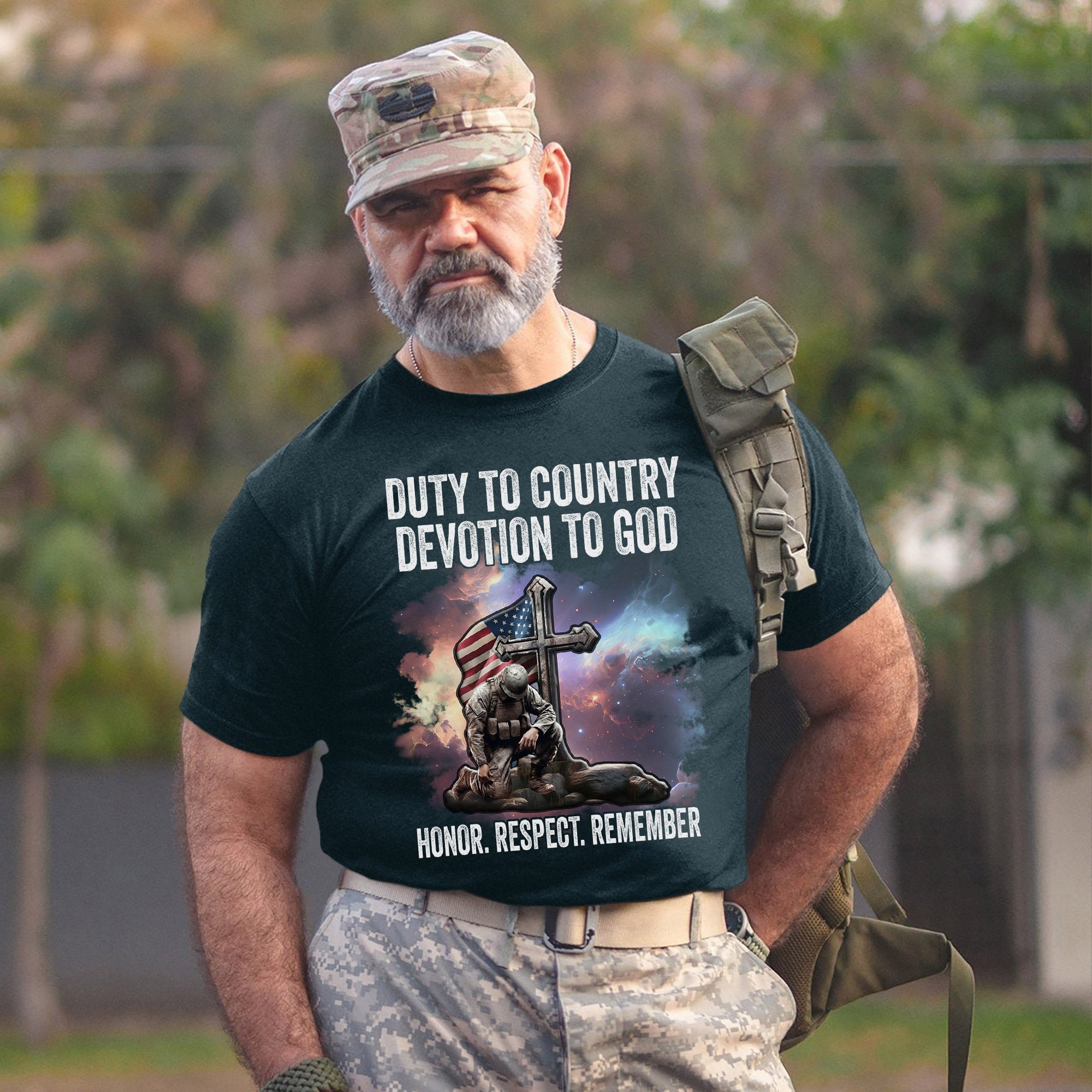 Duty to Country Devotion to God Patriotic American Flag Veteran Tribute T-Shirt