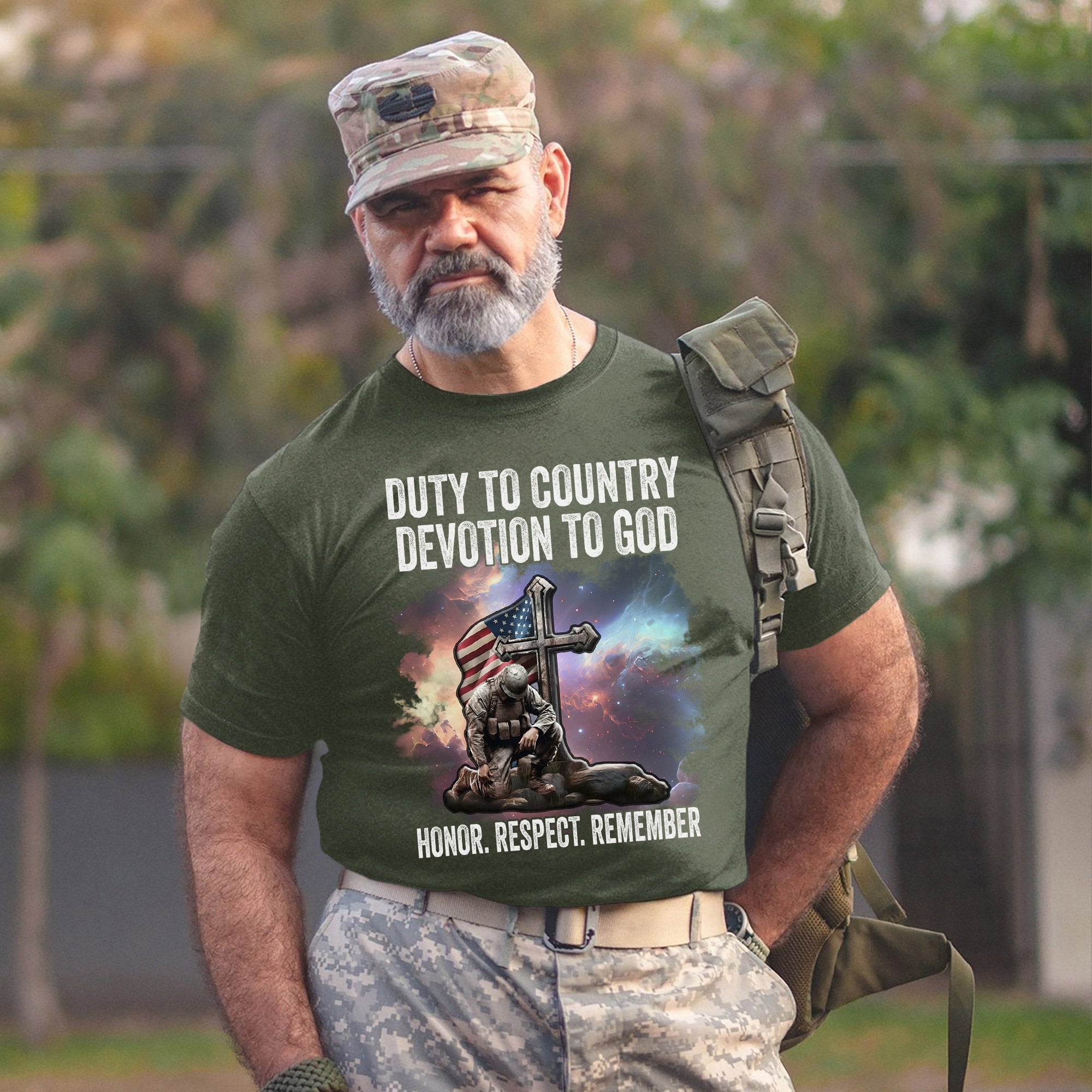 Duty to Country Devotion to God Patriotic American Flag Veteran Tribute T-Shirt